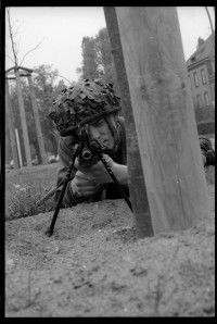 S/w-Fotografie: Interalliierte Geländeübung im Französischen Sektor in West-Berlin