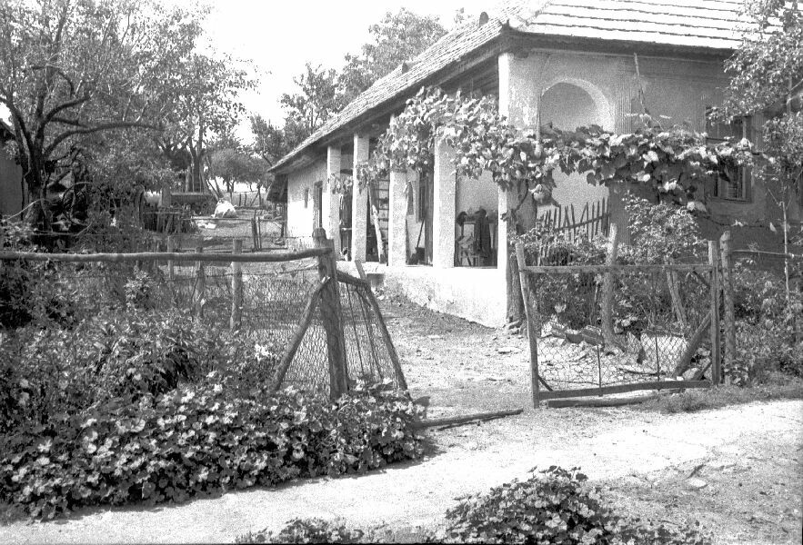II, világháborút követő években épült ház a Széchenyi úton. Ilyen háromosztatú, tornácos, fedélszékes-sátortetős házak, 1920-tól kezdő (MTA BTK Néprajztudományi Intézet CC BY-NC-SA)