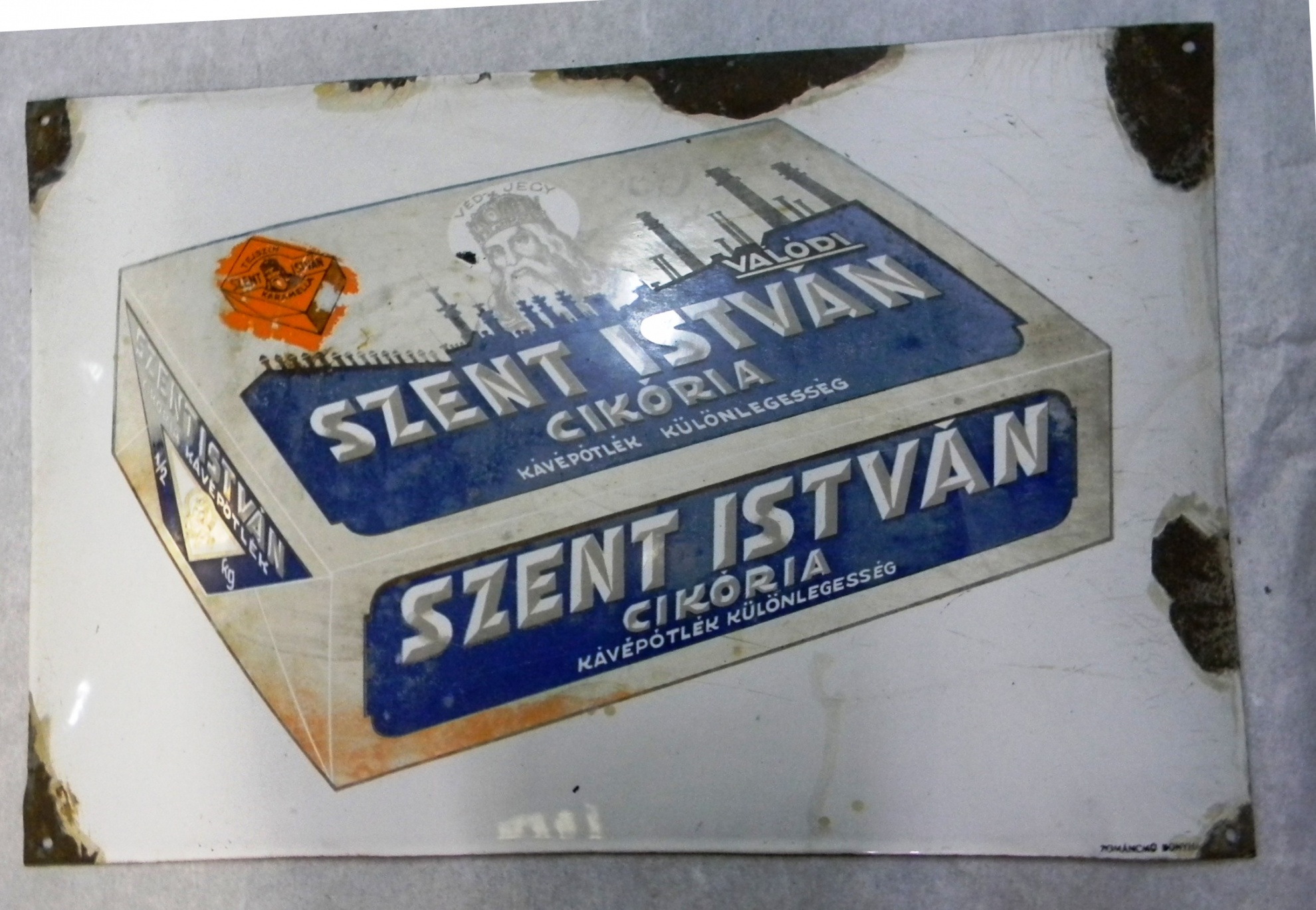 Szent István cikória kávépótlék, reklámtábla (Magyar Kereskedelmi és Vendéglátóipari Múzeum CC BY-NC-SA)