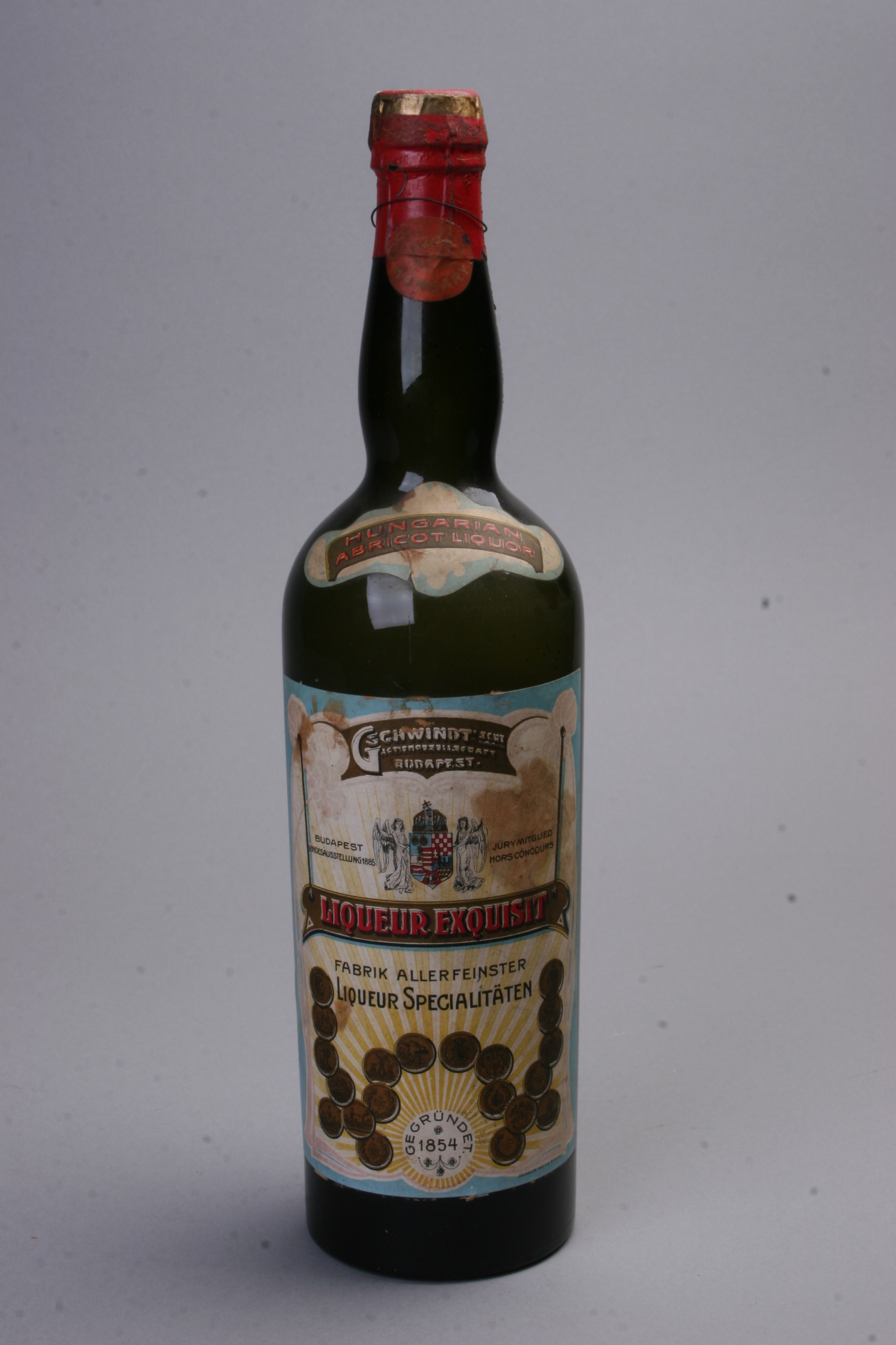 likőrös üveg, Gschwindt Liqueur Exquist (Magyar Kereskedelmi és Vendéglátóipari Múzeum CC BY-NC-SA)