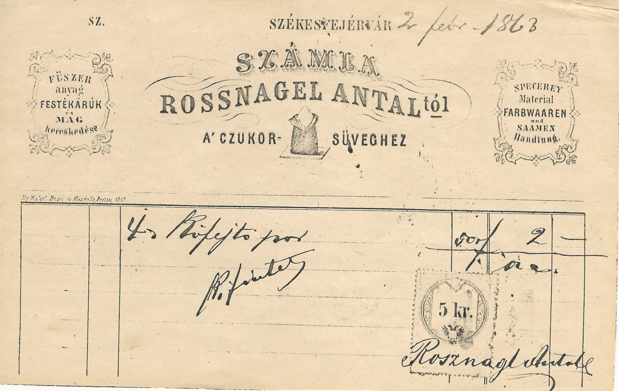 Rossnagel Antal számla (Magyar Kereskedelmi és Vendéglátóipari Múzeum CC BY-NC-SA)