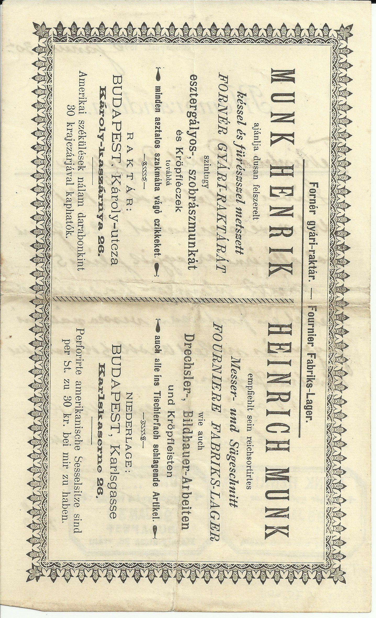 Munk Henrik számla (Magyar Kereskedelmi és Vendéglátóipari Múzeum CC BY-NC-SA)