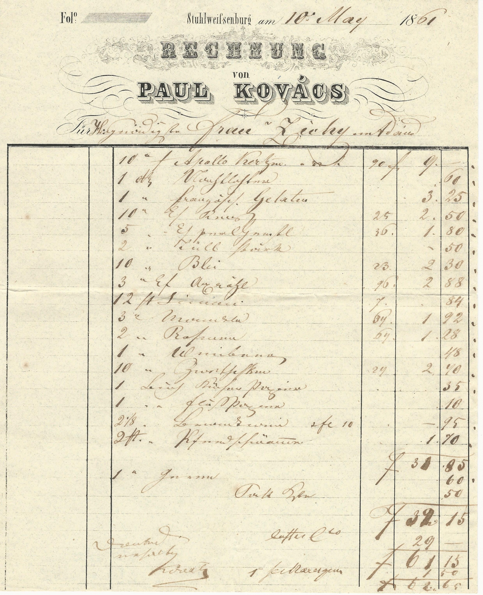 Kovács Pál számla (Magyar Kereskedelmi és Vendéglátóipari Múzeum CC BY-NC-SA)