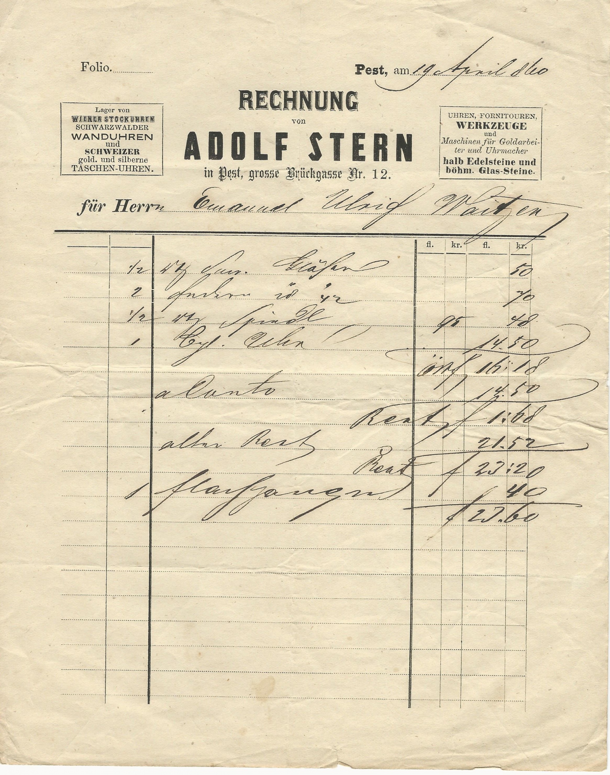 Stern Adolf számla (Magyar Kereskedelmi és Vendéglátóipari Múzeum CC BY-NC-SA)