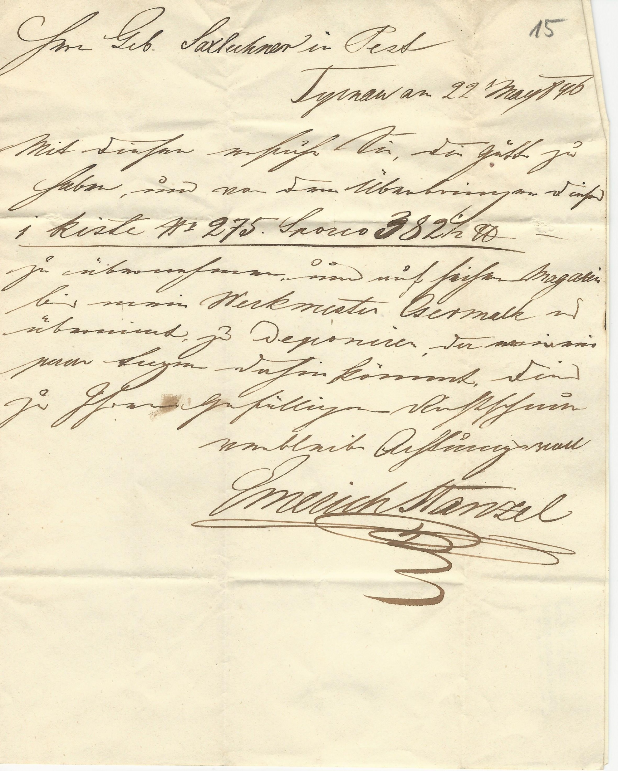Stauzl Emericius levél (Magyar Kereskedelmi és Vendéglátóipari Múzeum CC BY-NC-SA)