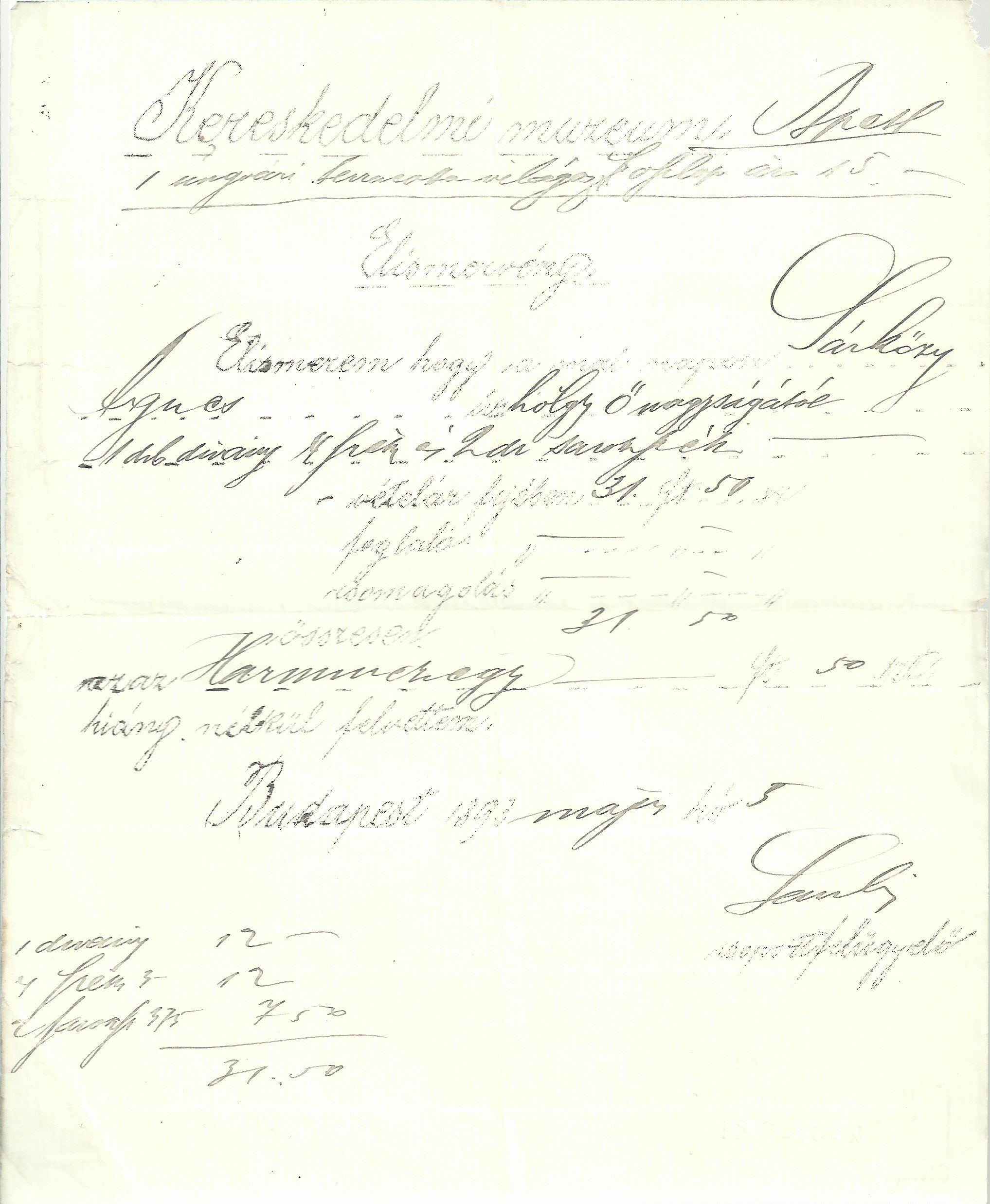 Kereskedelmi Múzeum számla (Magyar Kereskedelmi és Vendéglátóipari Múzeum CC BY-NC-SA)
