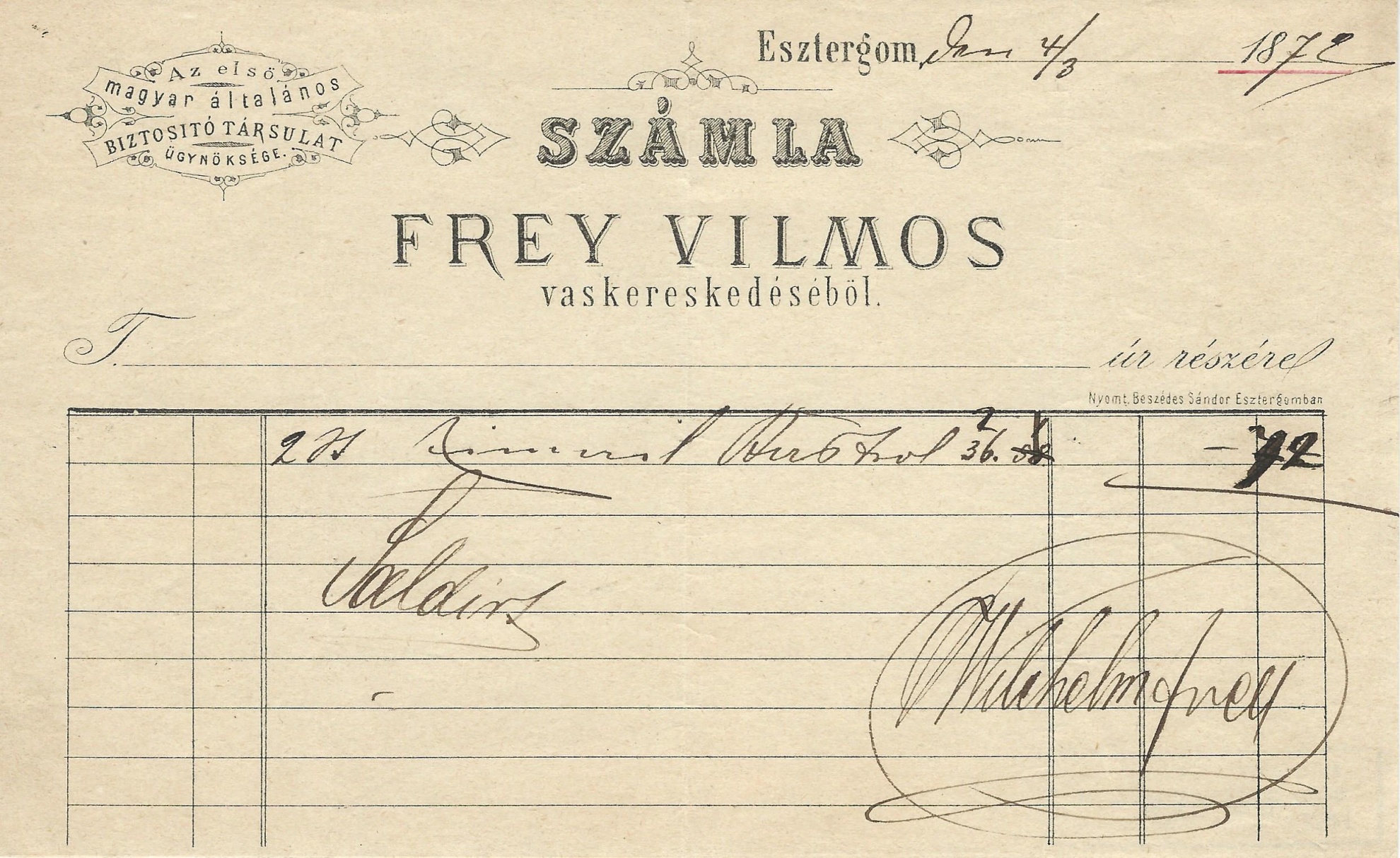 Frey Vilmos számla (Magyar Kereskedelmi és Vendéglátóipari Múzeum CC BY-NC-SA)