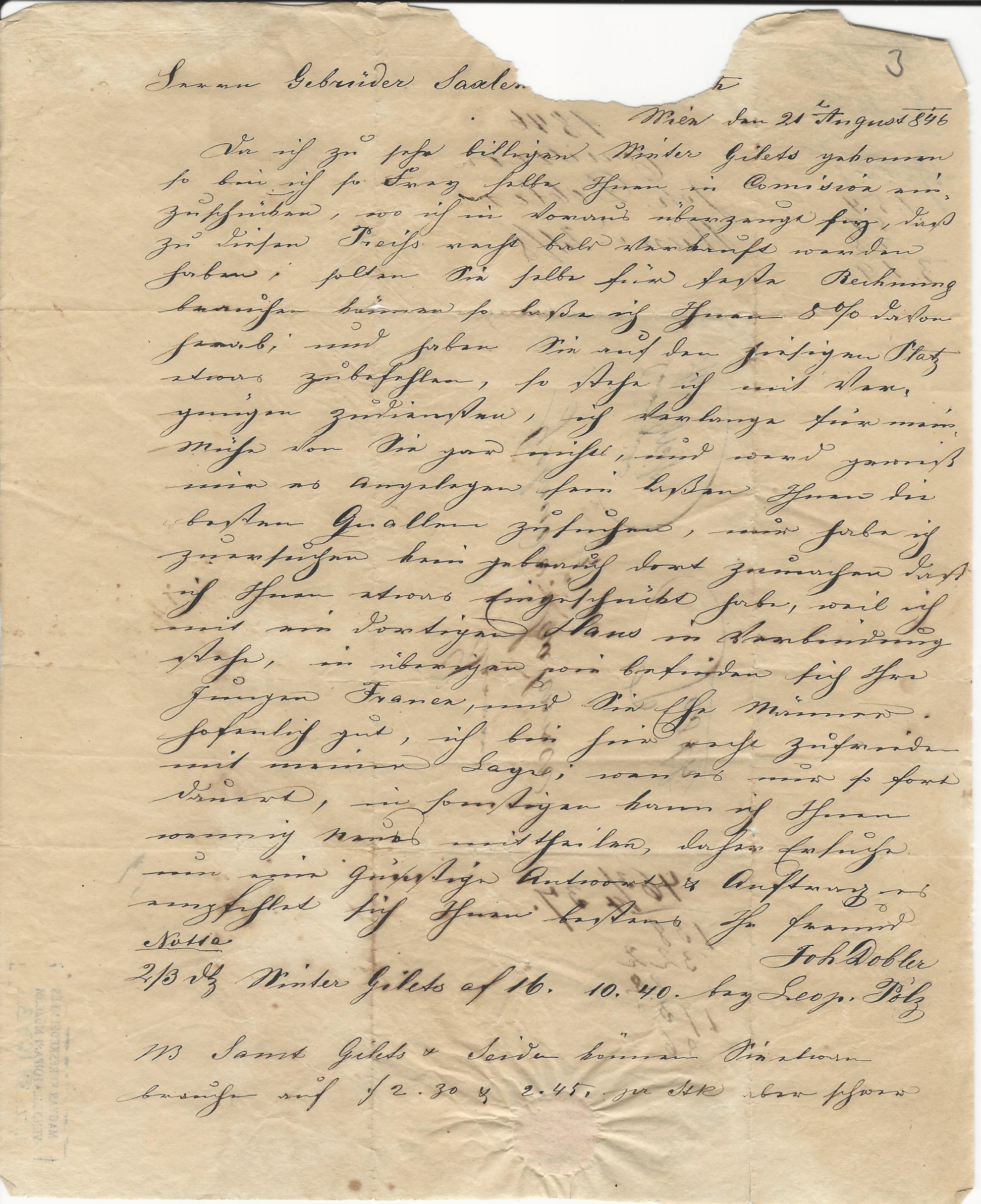 Dobler János levél (Magyar Kereskedelmi és Vendéglátóipari Múzeum CC BY-NC-SA)