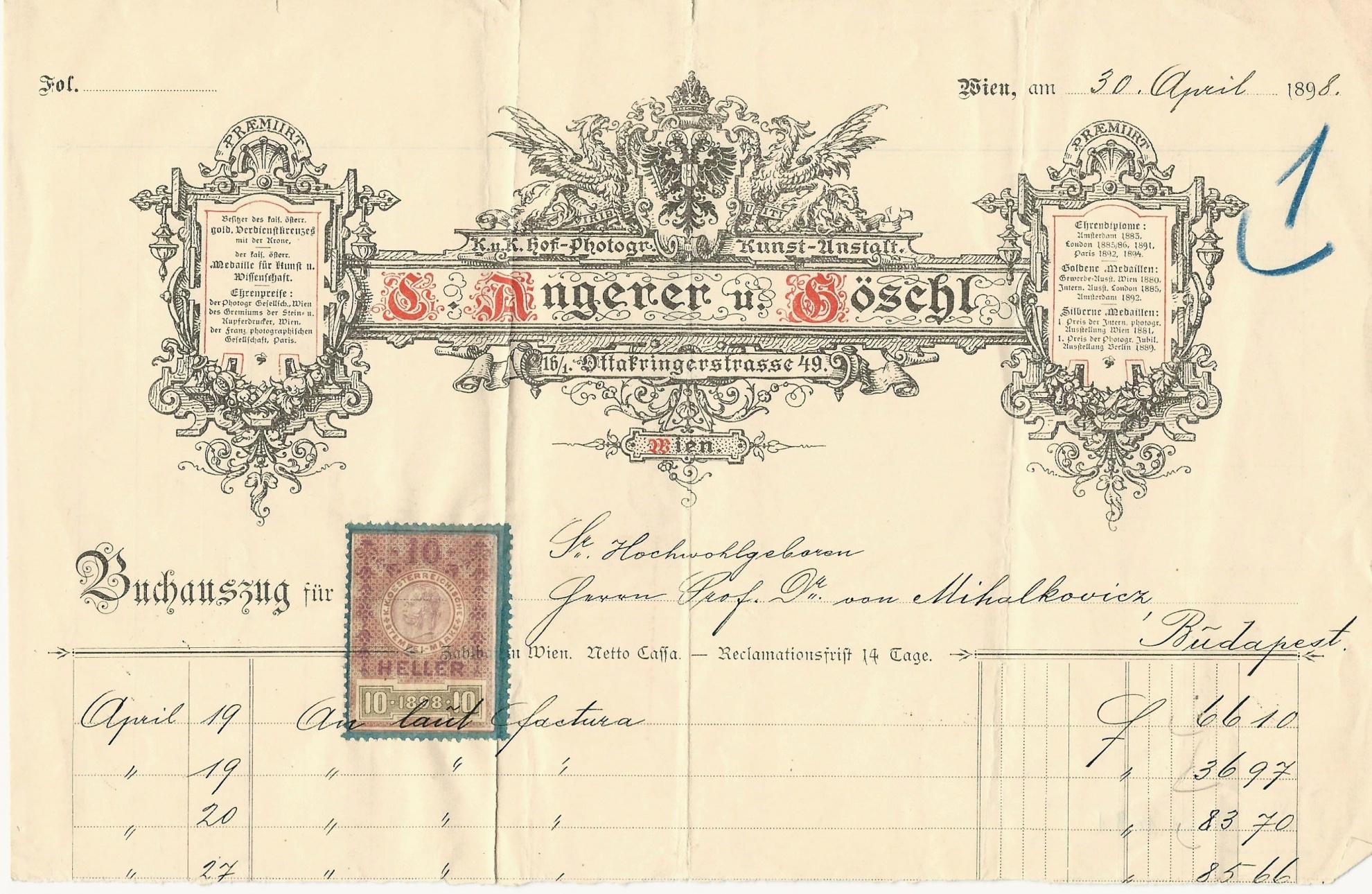 Angerer S. és Söschl számla (Magyar Kereskedelmi és Vendéglátóipari Múzeum CC BY-NC-SA)