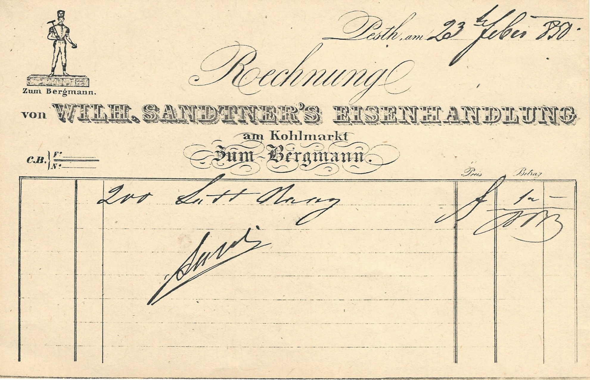 Sandtner Vilmos számla (Magyar Kereskedelmi és Vendéglátóipari Múzeum CC BY-NC-SA)