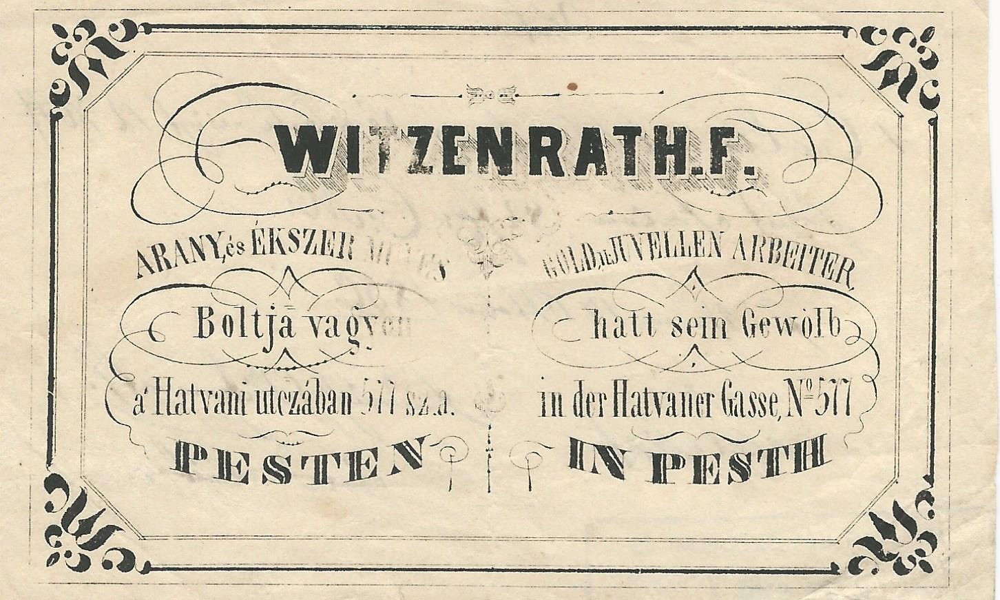 Witzenrath F. számla (Magyar Kereskedelmi és Vendéglátóipari Múzeum CC BY-NC-SA)