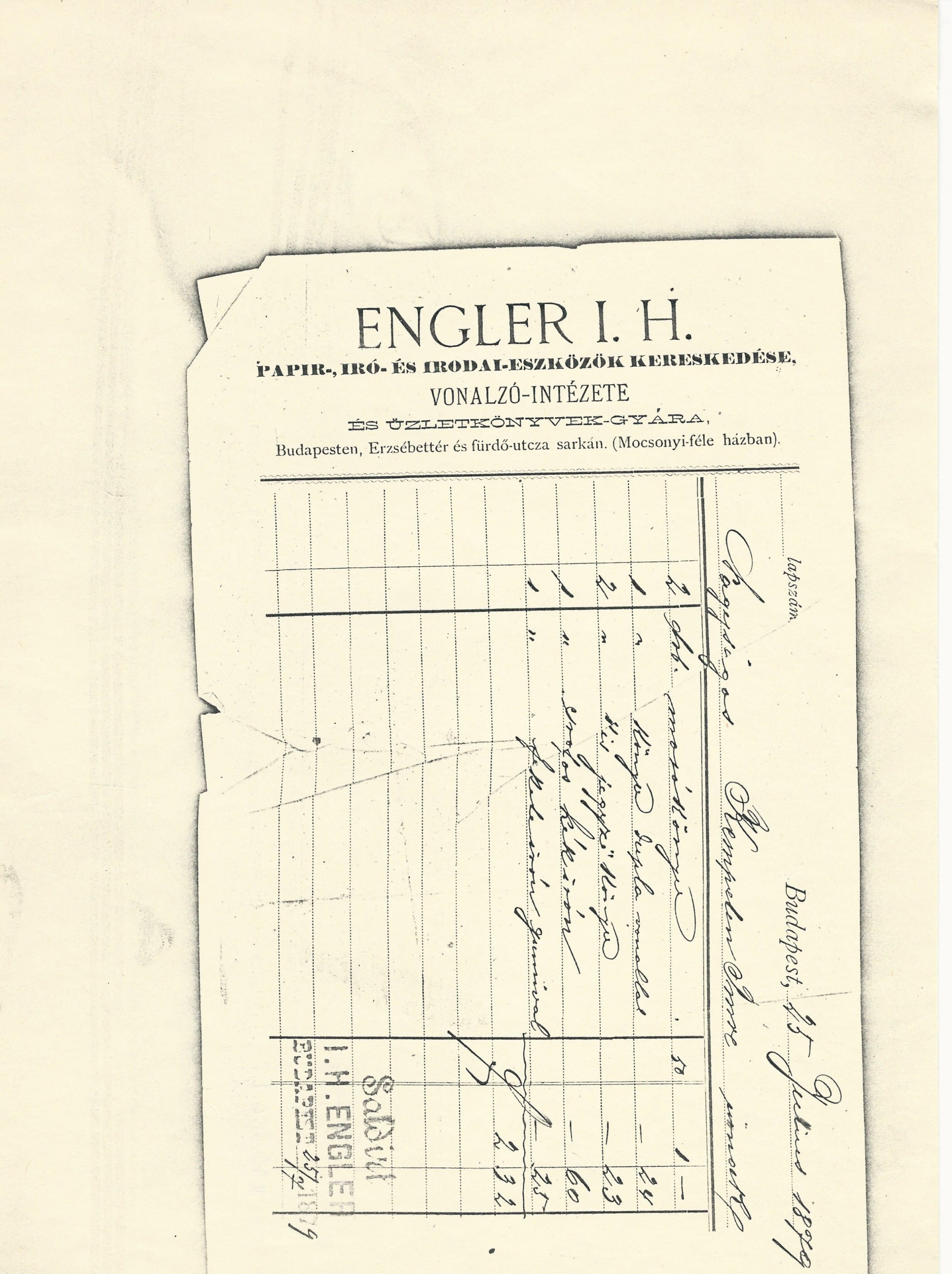 Engler I. H. számla (Magyar Kereskedelmi és Vendéglátóipari Múzeum CC BY-NC-SA)