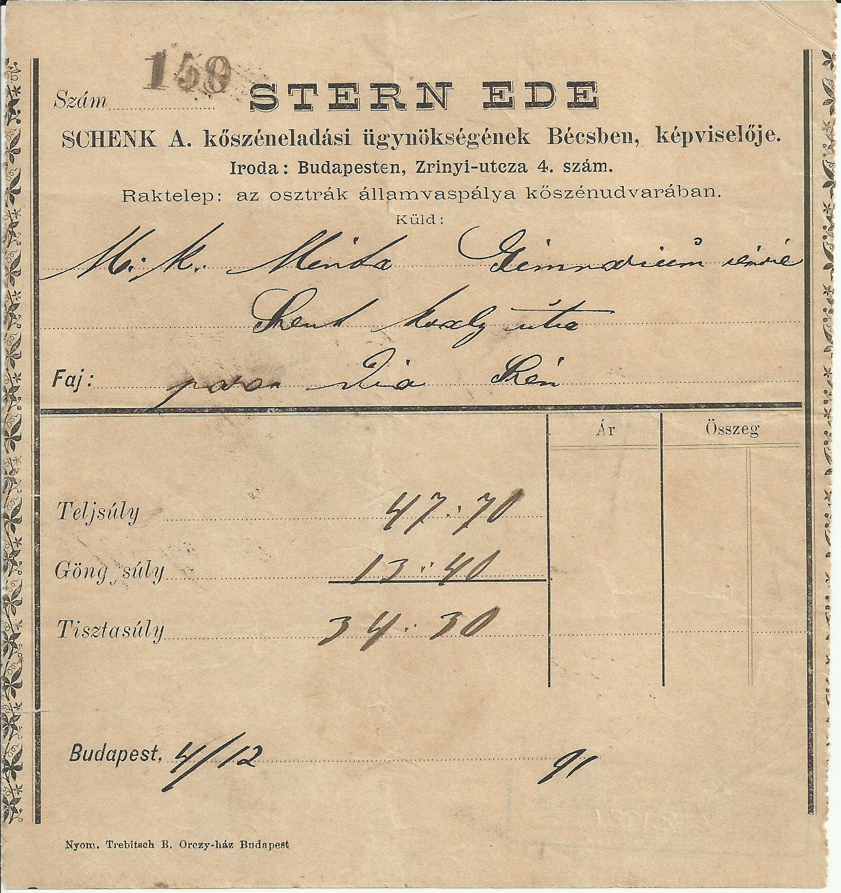Stern Ede számla (Magyar Kereskedelmi és Vendéglátóipari Múzeum CC BY-NC-SA)