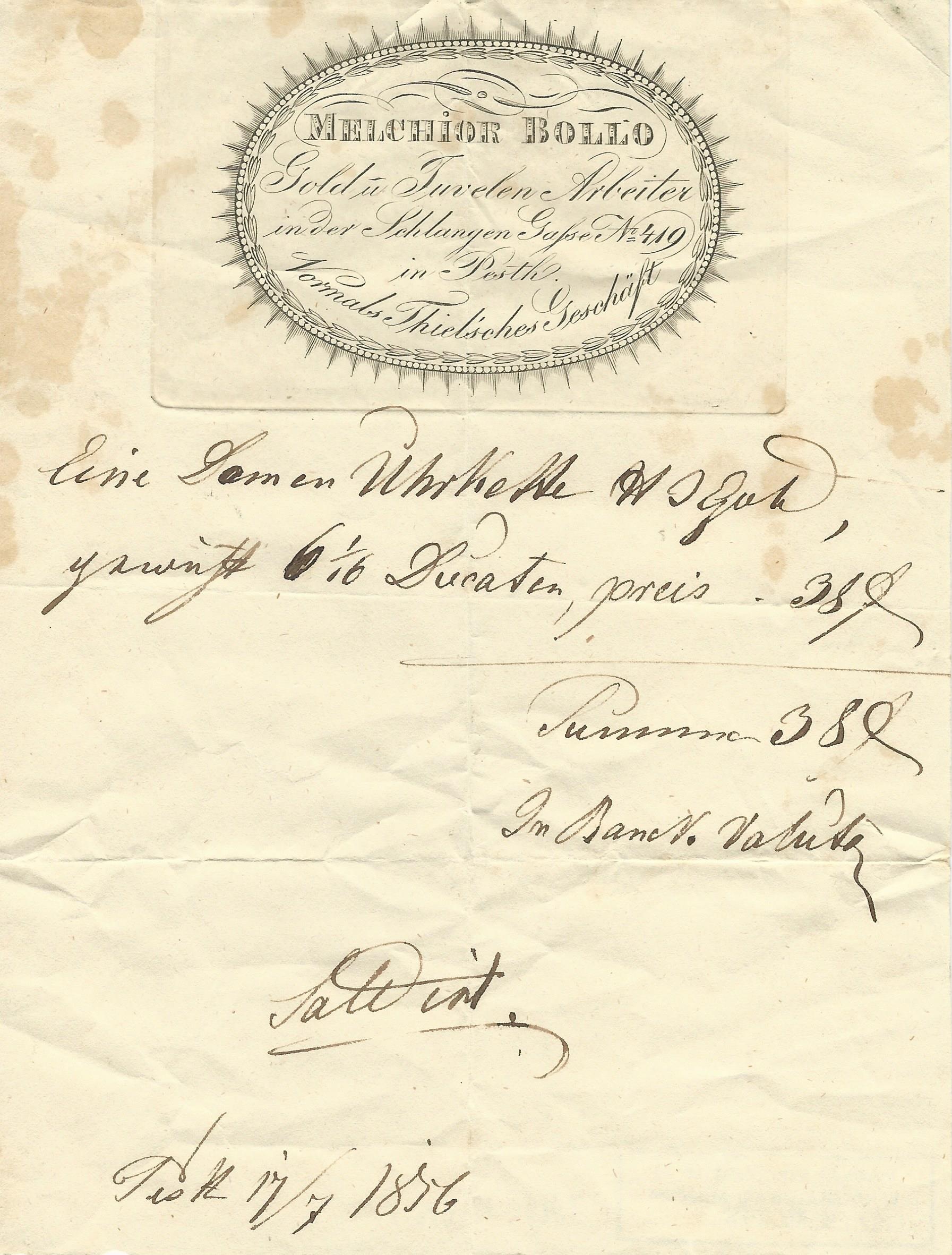 Melchior Bollo számla (Magyar Kereskedelmi és Vendéglátóipari Múzeum CC BY-NC-SA)