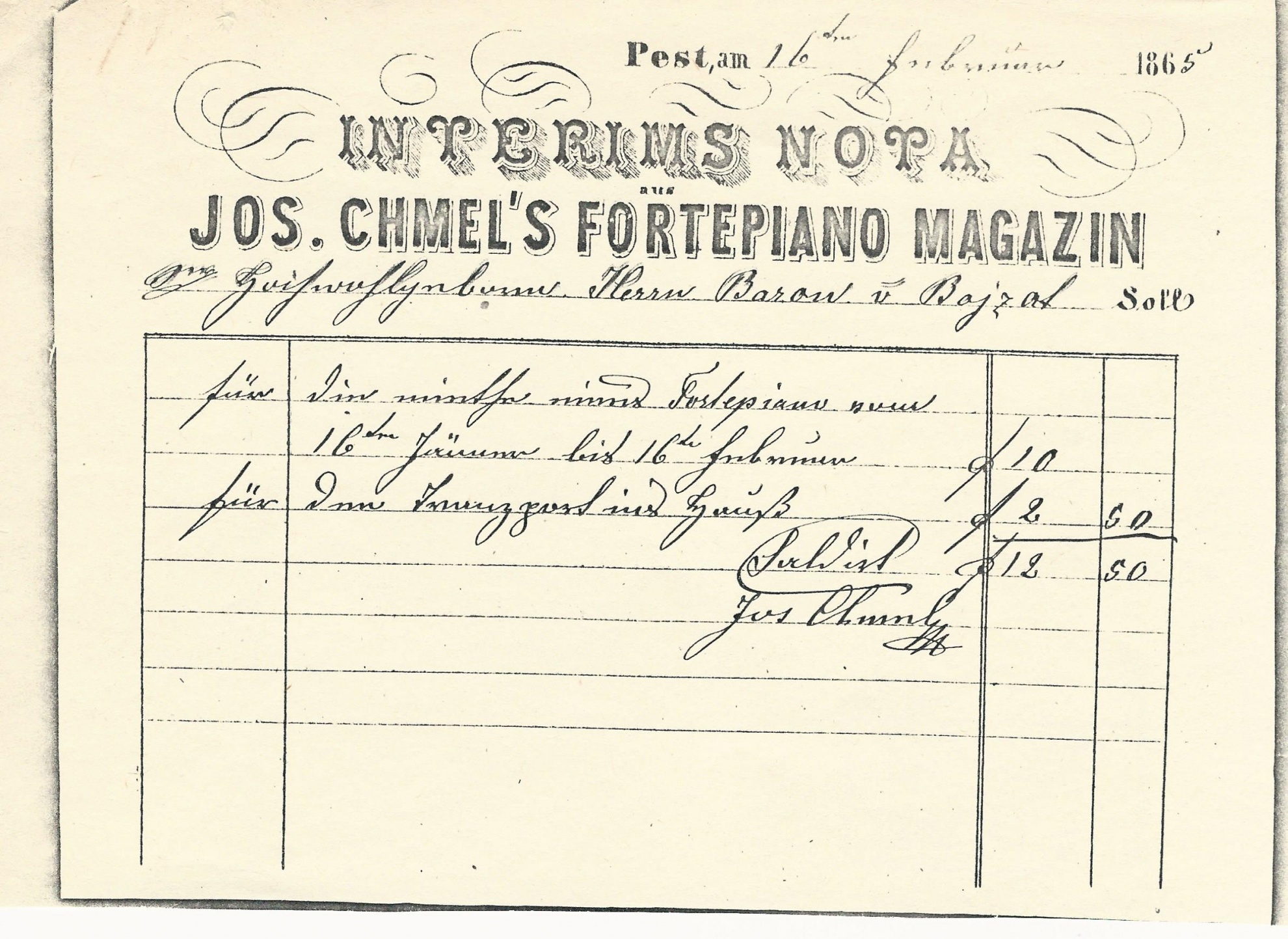 Chmel József számla (Magyar Kereskedelmi és Vendéglátóipari Múzeum CC BY-NC-SA)