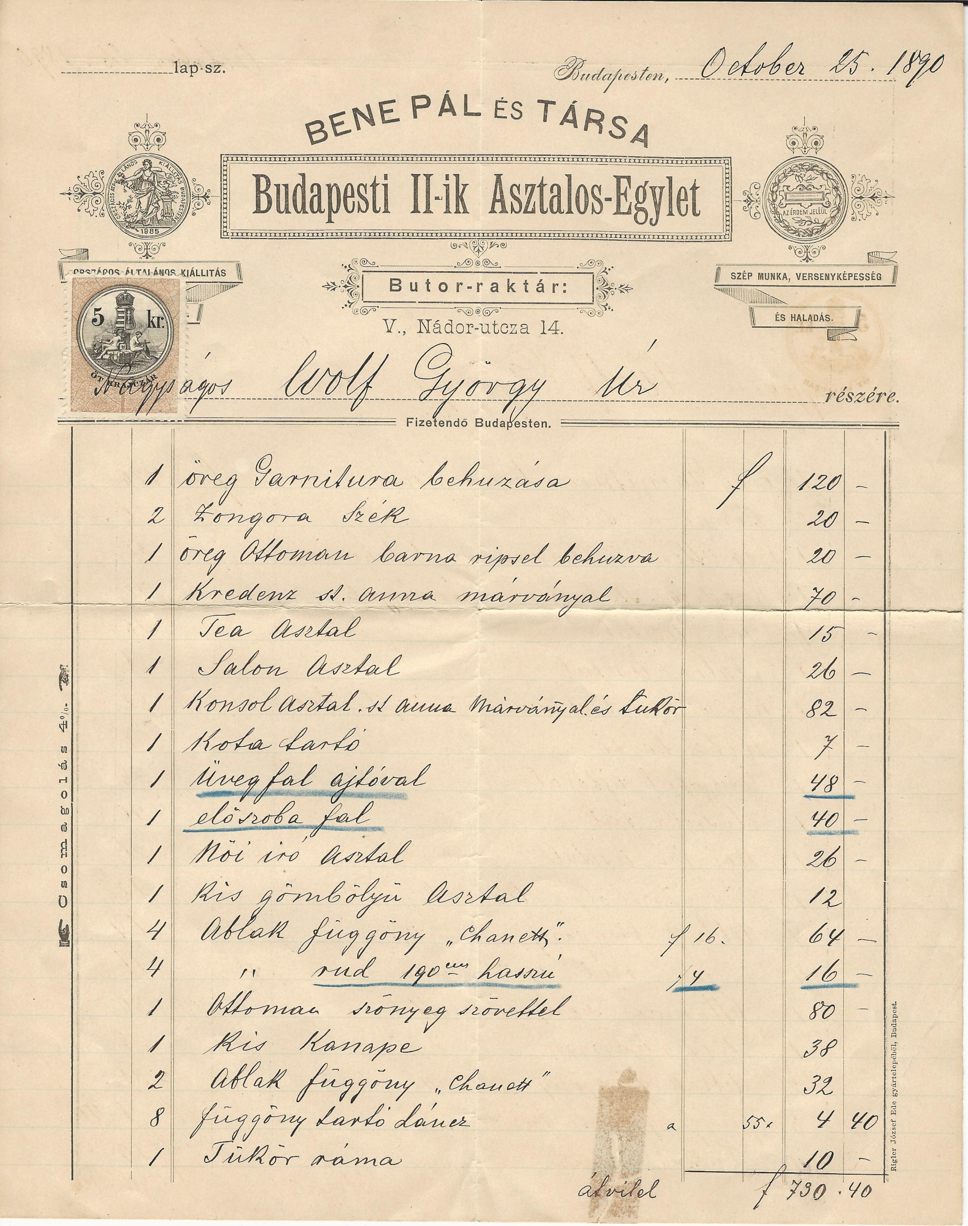 Bene Pál és Társa számla (Magyar Kereskedelmi és Vendéglátóipari Múzeum CC BY-NC-SA)