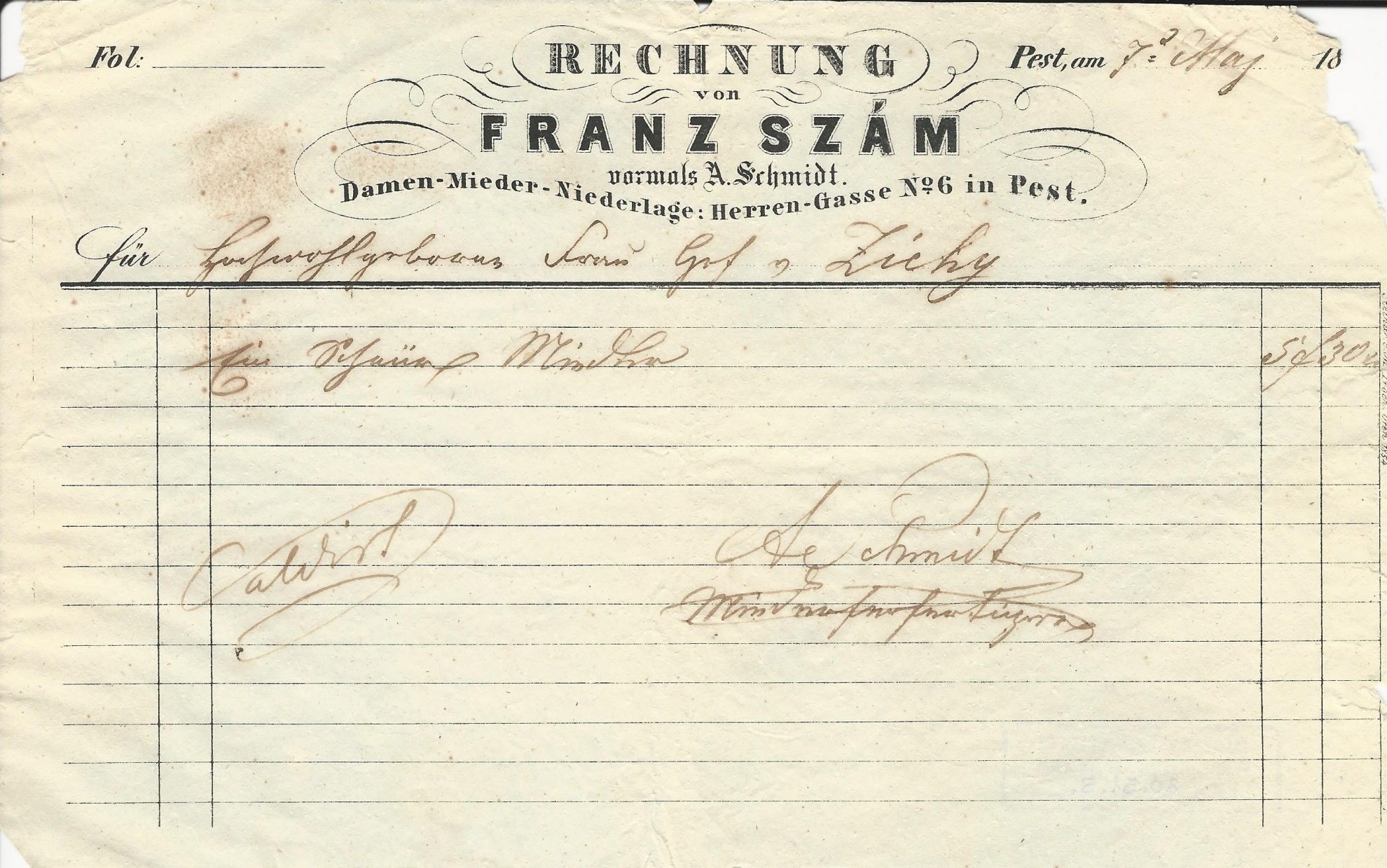 Szám Ferenc számla (Magyar Kereskedelmi és Vendéglátóipari Múzeum CC BY-NC-SA)