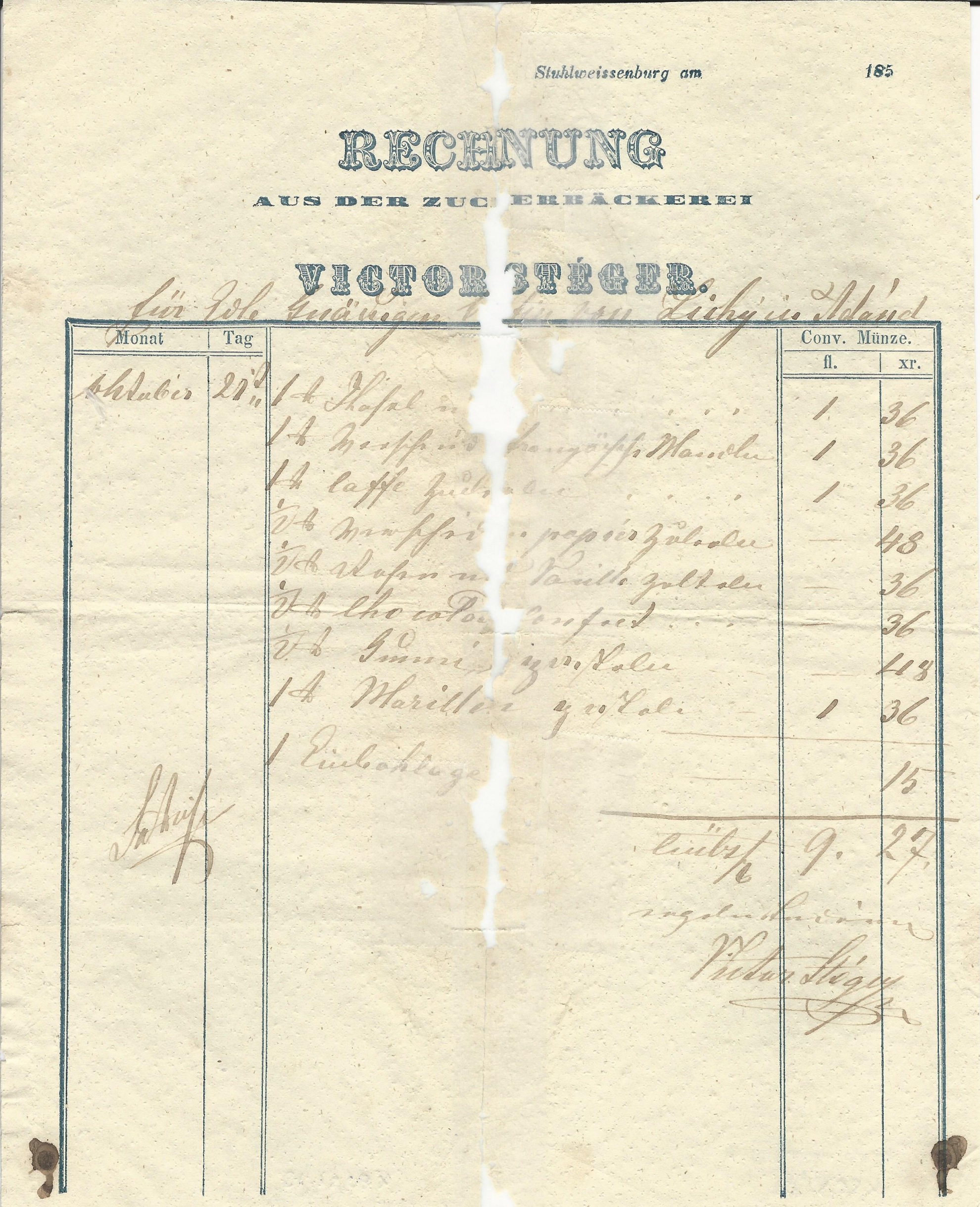 Stéger Viktor számla (Magyar Kereskedelmi és Vendéglátóipari Múzeum CC BY-NC-SA)