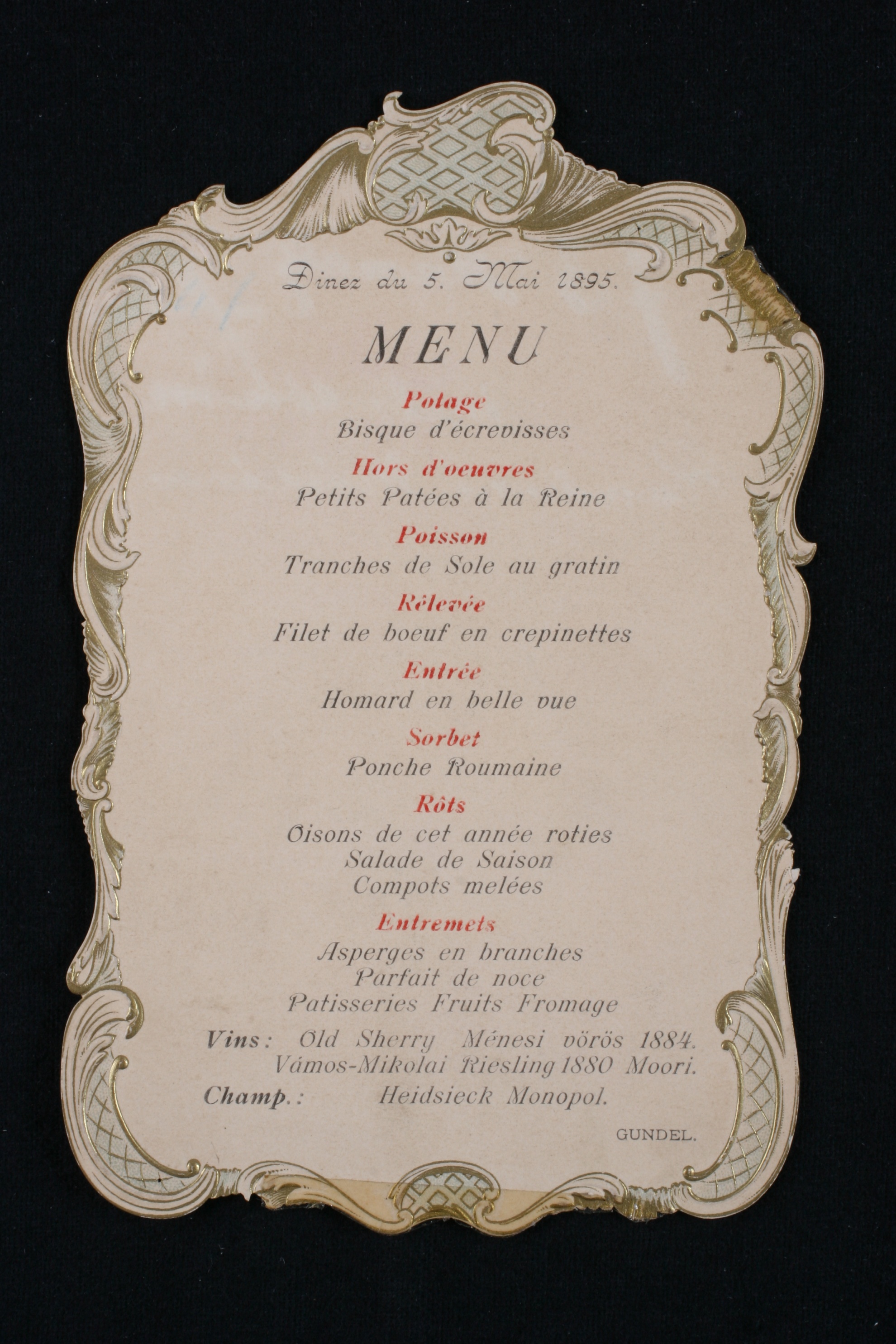 menu card, János Gundel' Restaurant (Magyar Kereskedelmi és Vendéglátóipari Múzeum CC BY-NC-SA)
