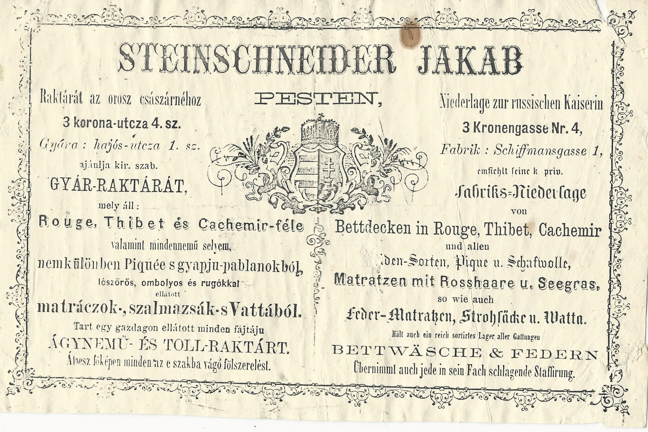 Steinschneider Jakab számla (Magyar Kereskedelmi és Vendéglátóipari Múzeum CC BY-NC-SA)