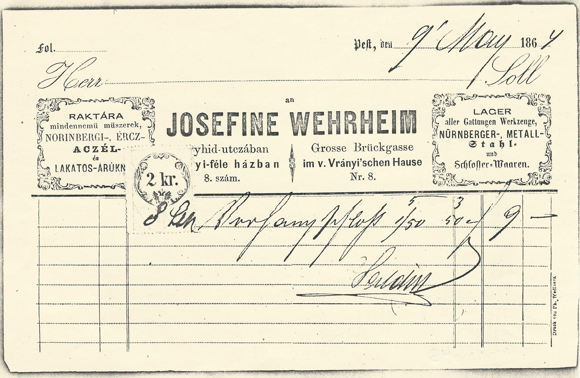 Wehrheim Jozefa számla (Magyar Kereskedelmi és Vendéglátóipari Múzeum CC BY-NC-SA)