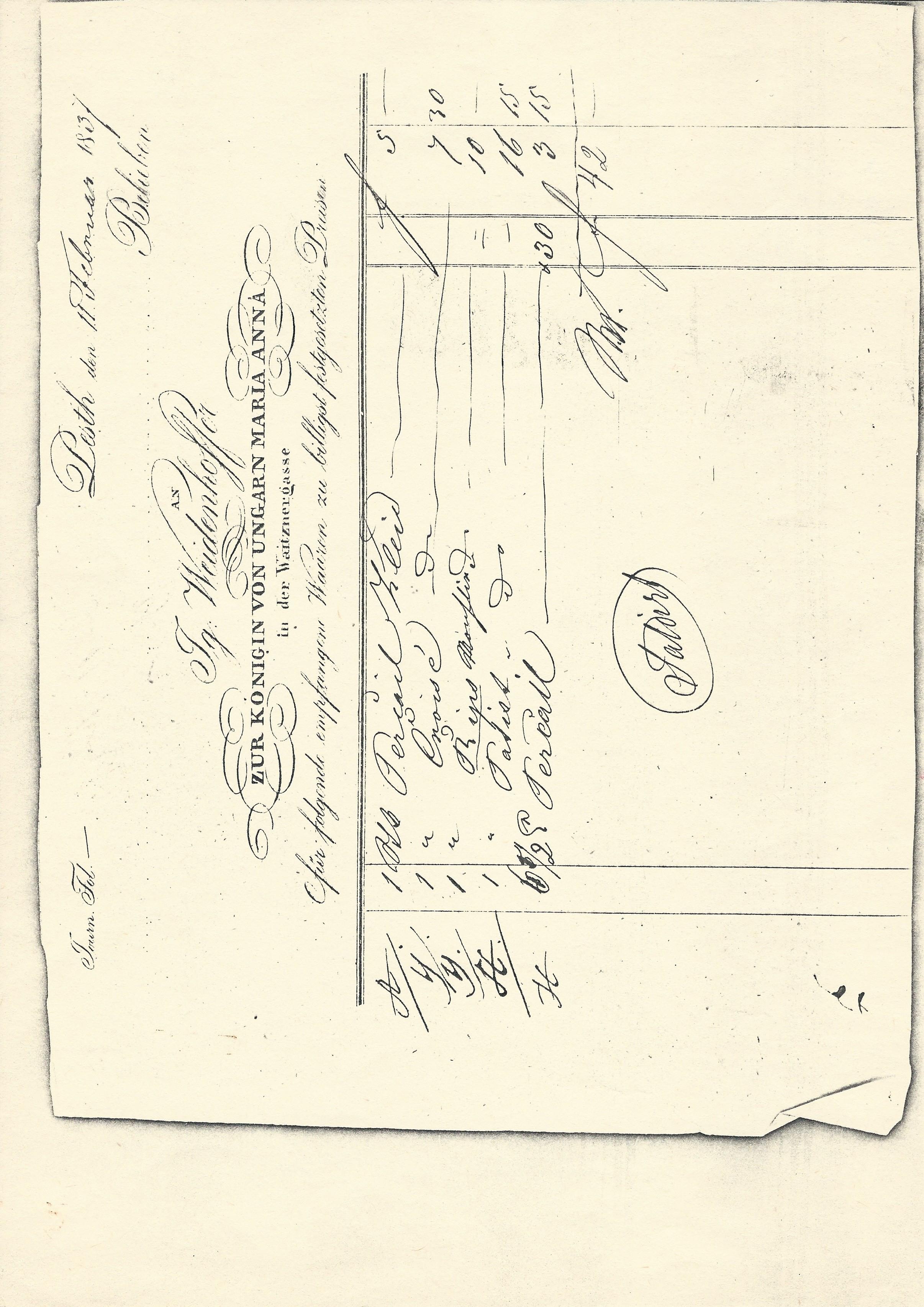 Weidenhoffer számla (Magyar Kereskedelmi és Vendéglátóipari Múzeum CC BY-NC-SA)