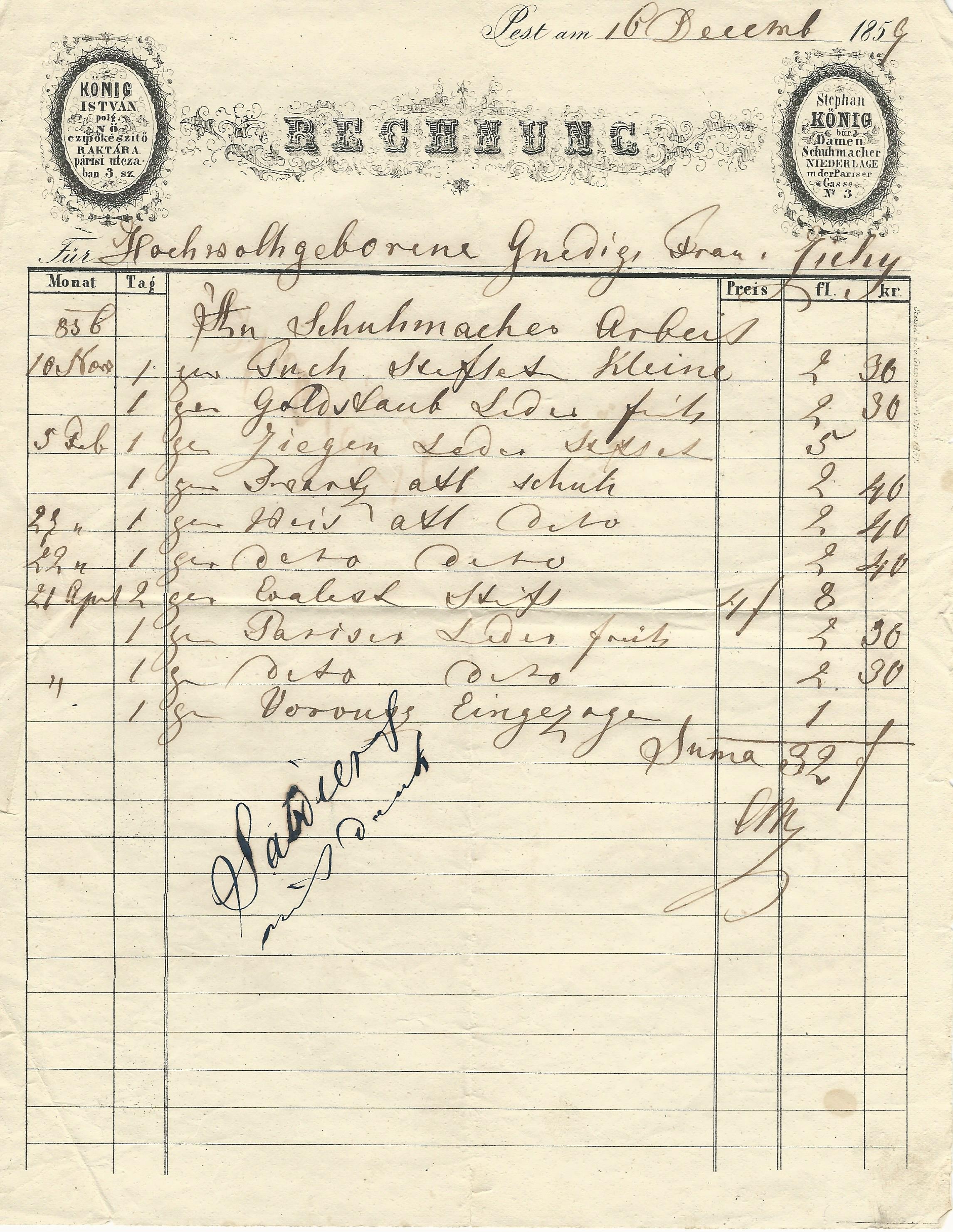 Kőnig István  számla (Magyar Kereskedelmi és Vendéglátóipari Múzeum CC BY-NC-SA)