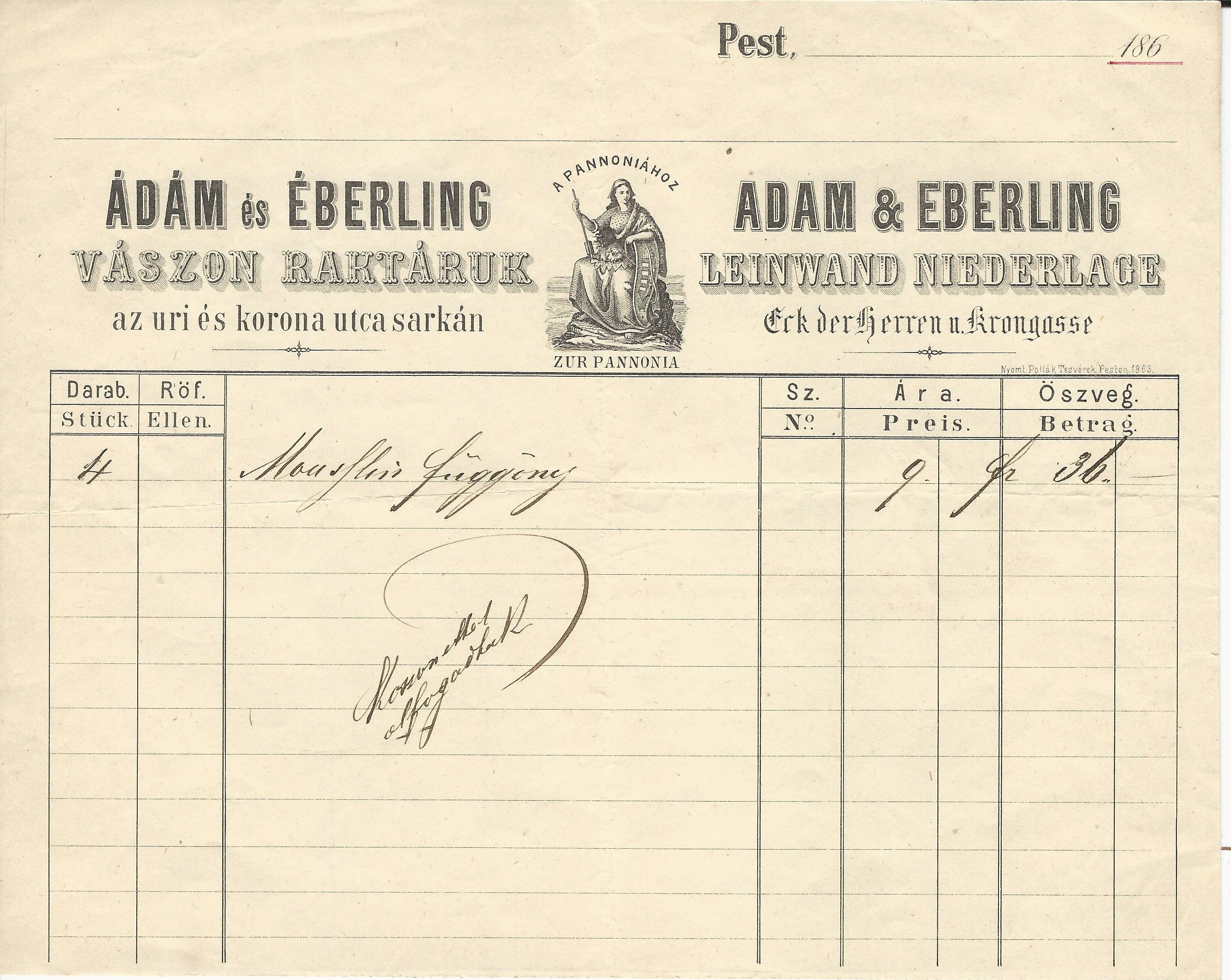 Ádám és Éberling számla (Magyar Kereskedelmi és Vendéglátóipari Múzeum CC BY-NC-SA)