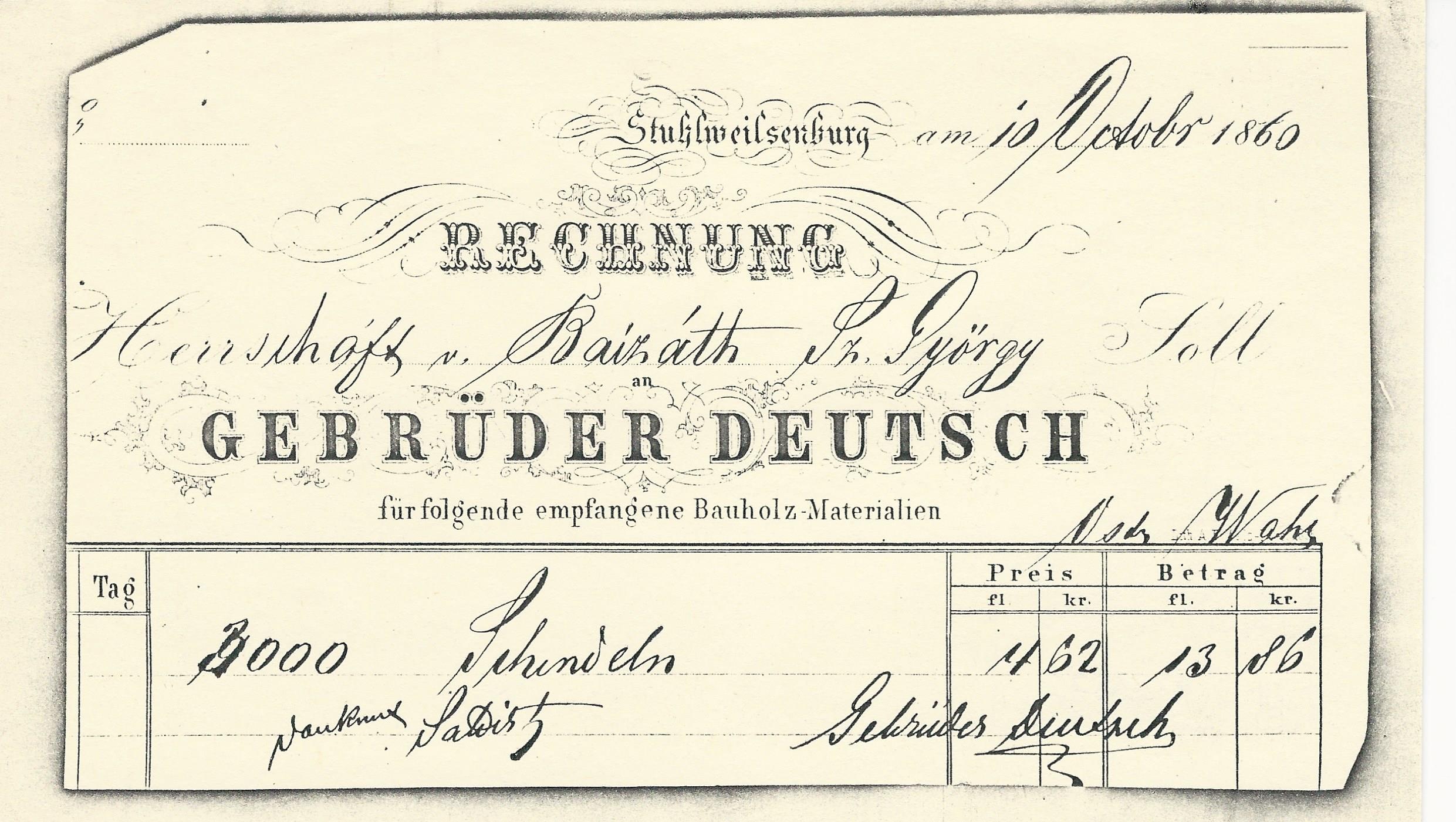 Deutsch Testvérek számla (Magyar Kereskedelmi és Vendéglátóipari Múzeum CC BY-NC-SA)