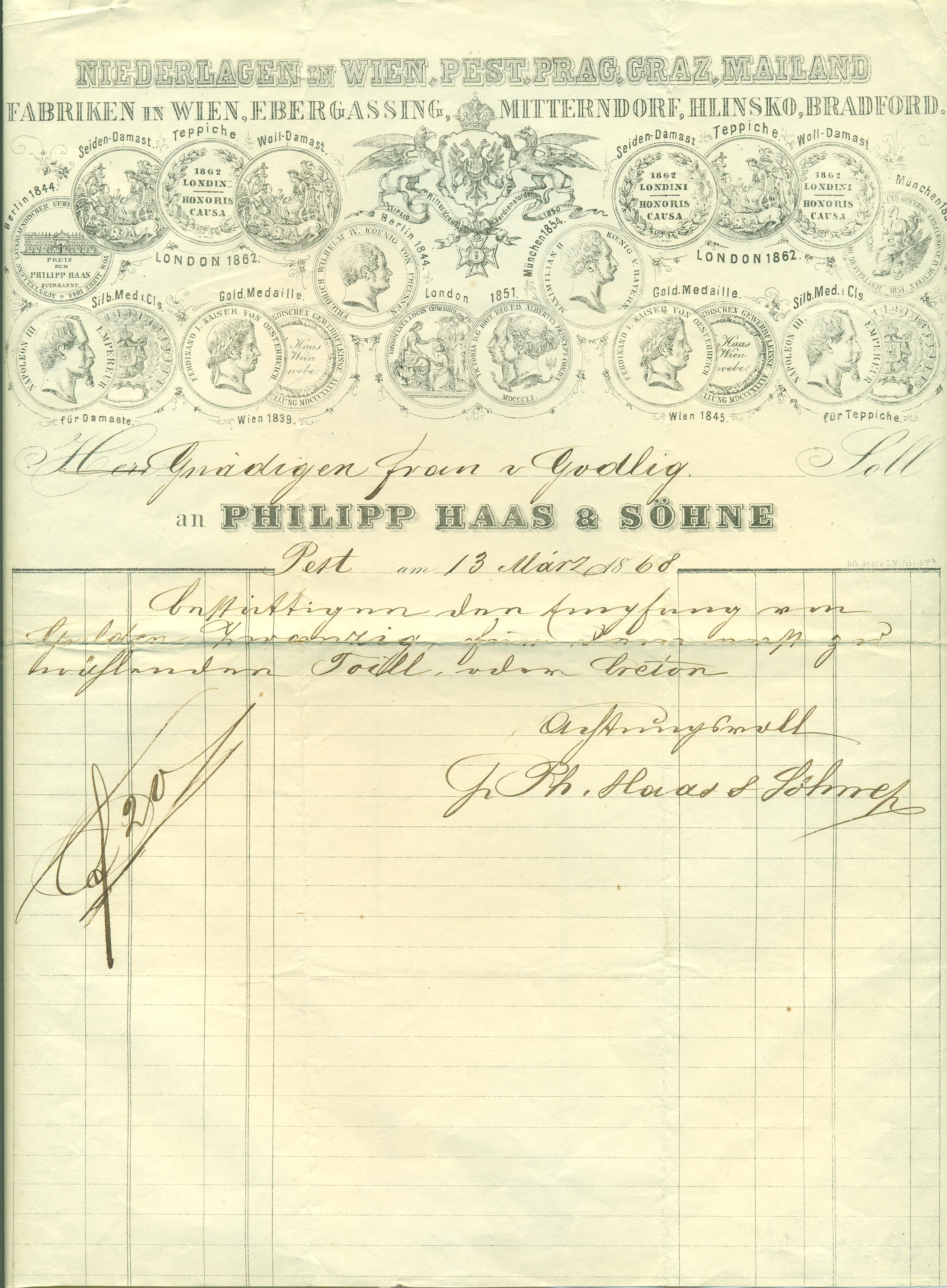 Haas Fülöp és Fiai számla (Magyar Kereskedelmi és Vendéglátóipari Múzeum CC BY-NC-SA)