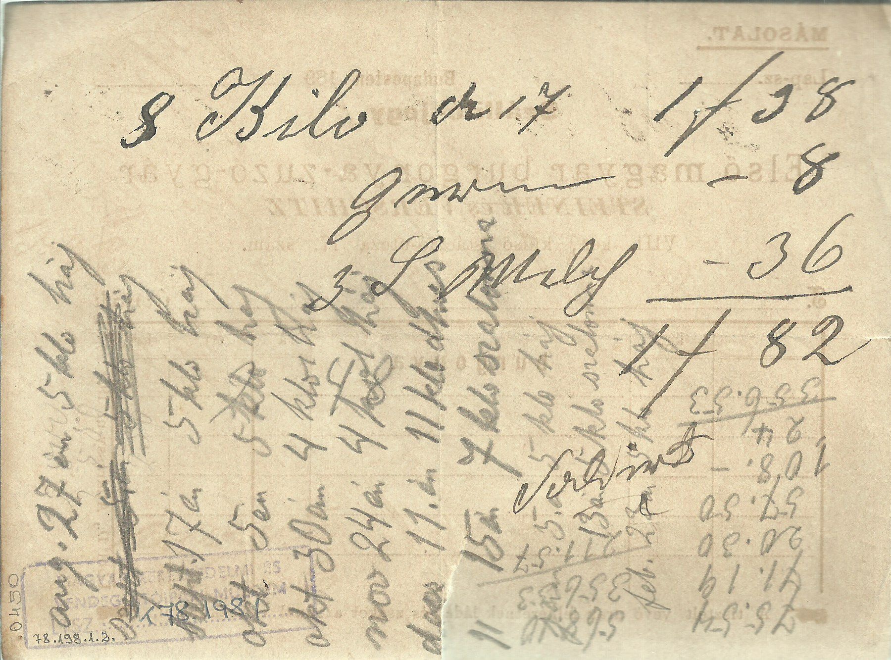 Steiner és Verschitz számla (Magyar Kereskedelmi és Vendéglátóipari Múzeum CC BY-NC-SA)