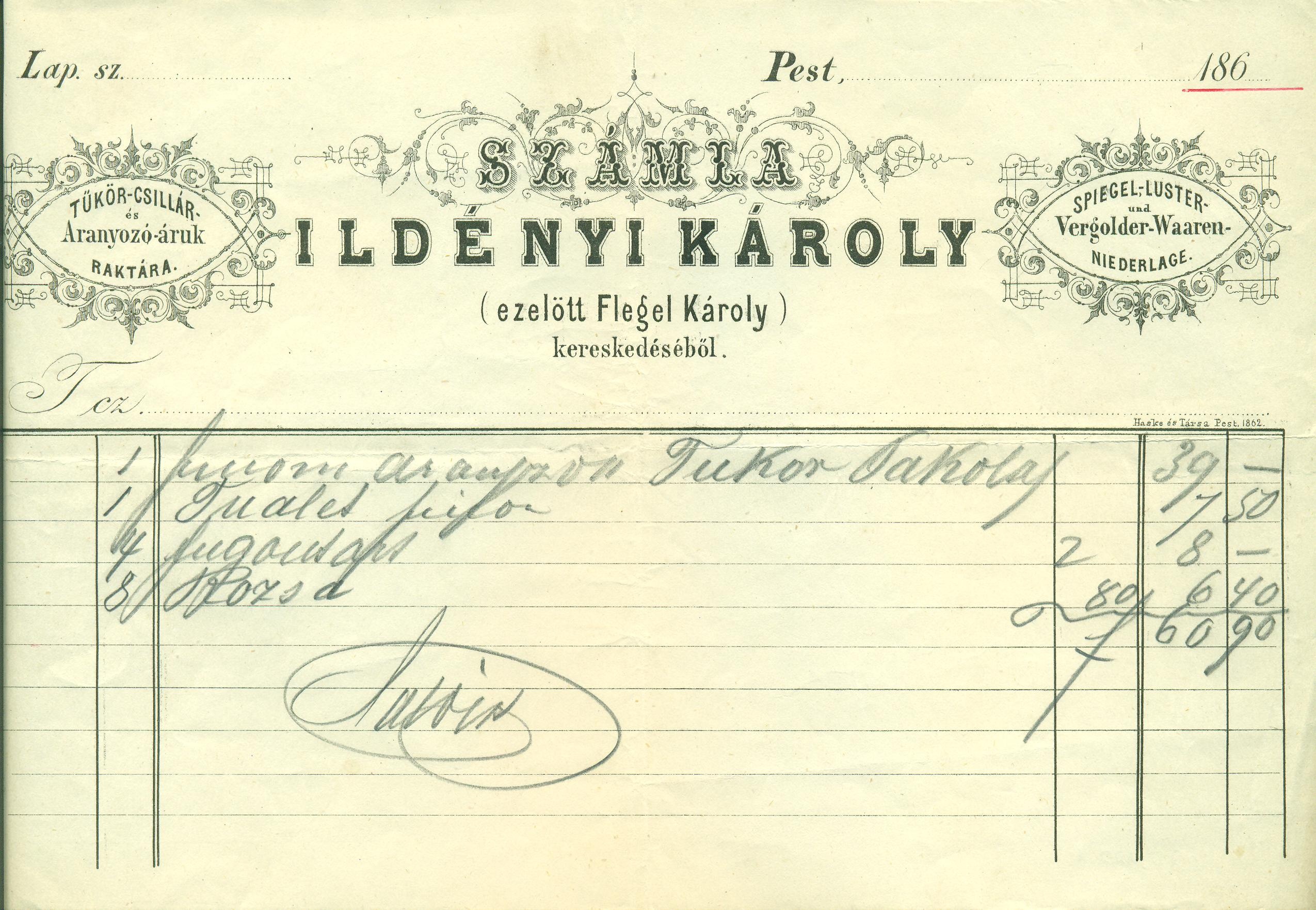 Ildényi Károly számla (Magyar Kereskedelmi és Vendéglátóipari Múzeum CC BY-NC-SA)