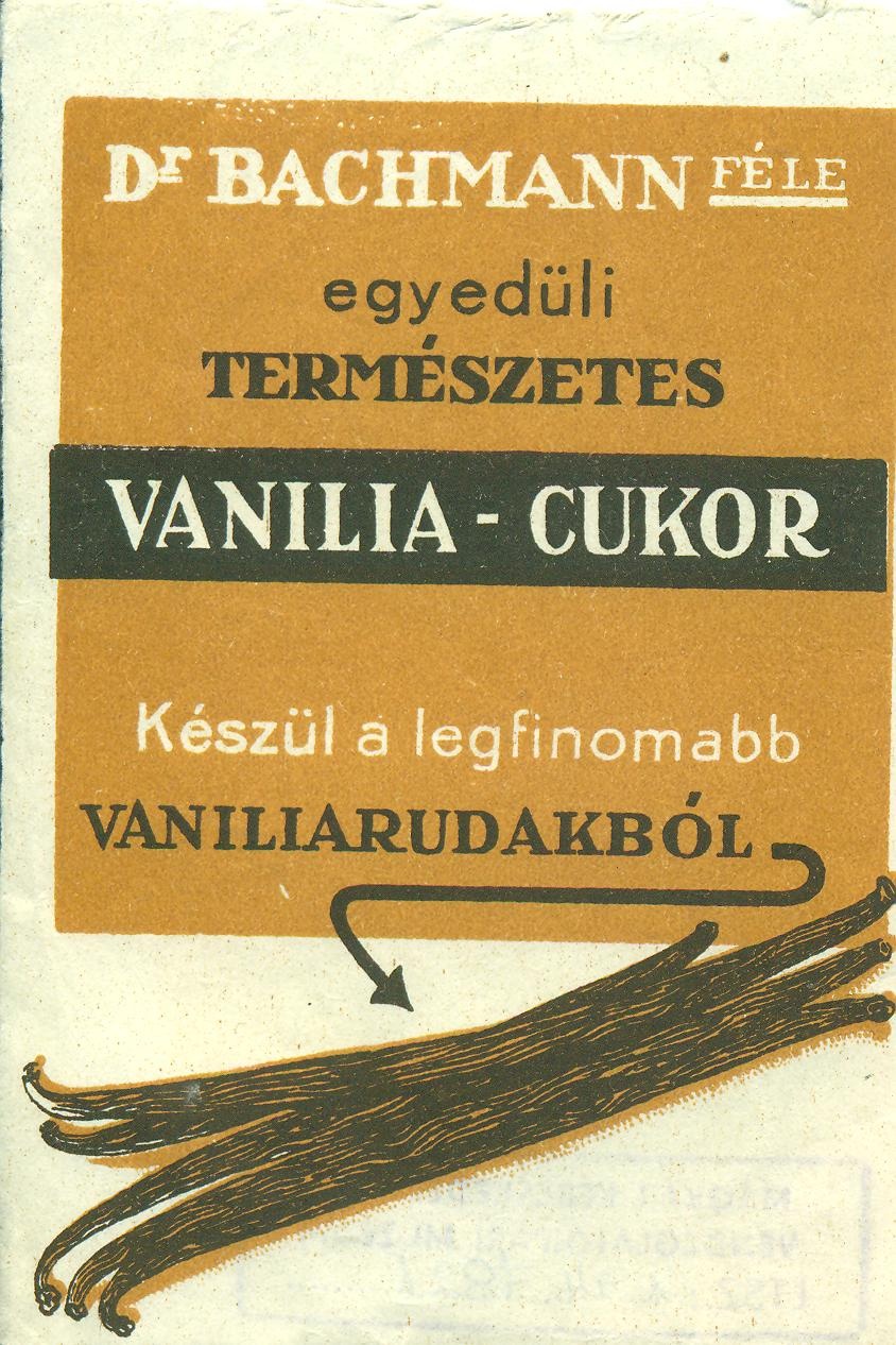 Dr. Bachmann vaníliacukor címkéje (Magyar Kereskedelmi és Vendéglátóipari Múzeum CC BY-NC-SA)