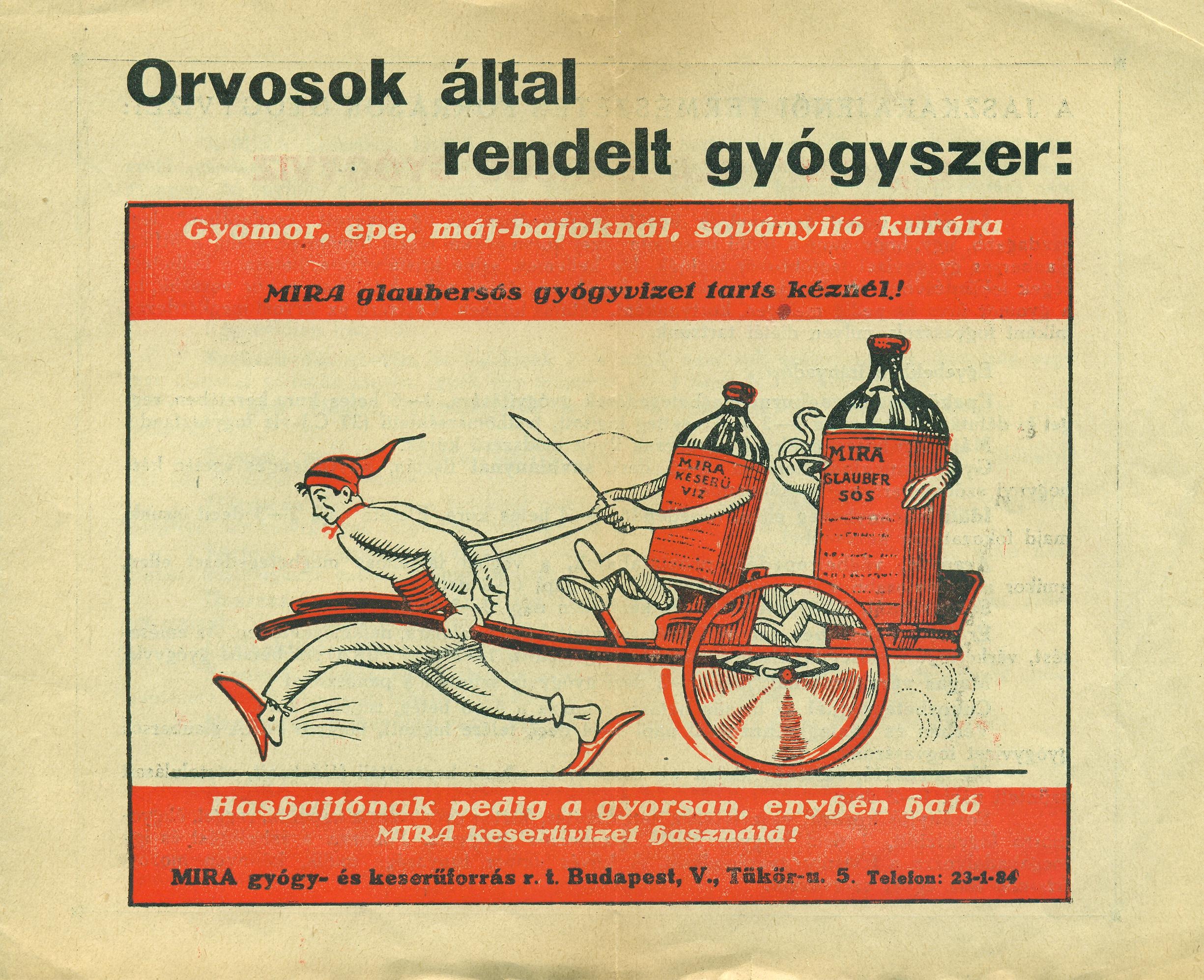 Mira gyógyvizek reklámlapja (Magyar Kereskedelmi és Vendéglátóipari Múzeum CC BY-NC-SA)