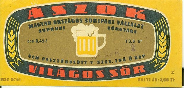 Ászok világos sör (Magyar Kereskedelmi és Vendéglátóipari Múzeum CC BY-NC-SA)