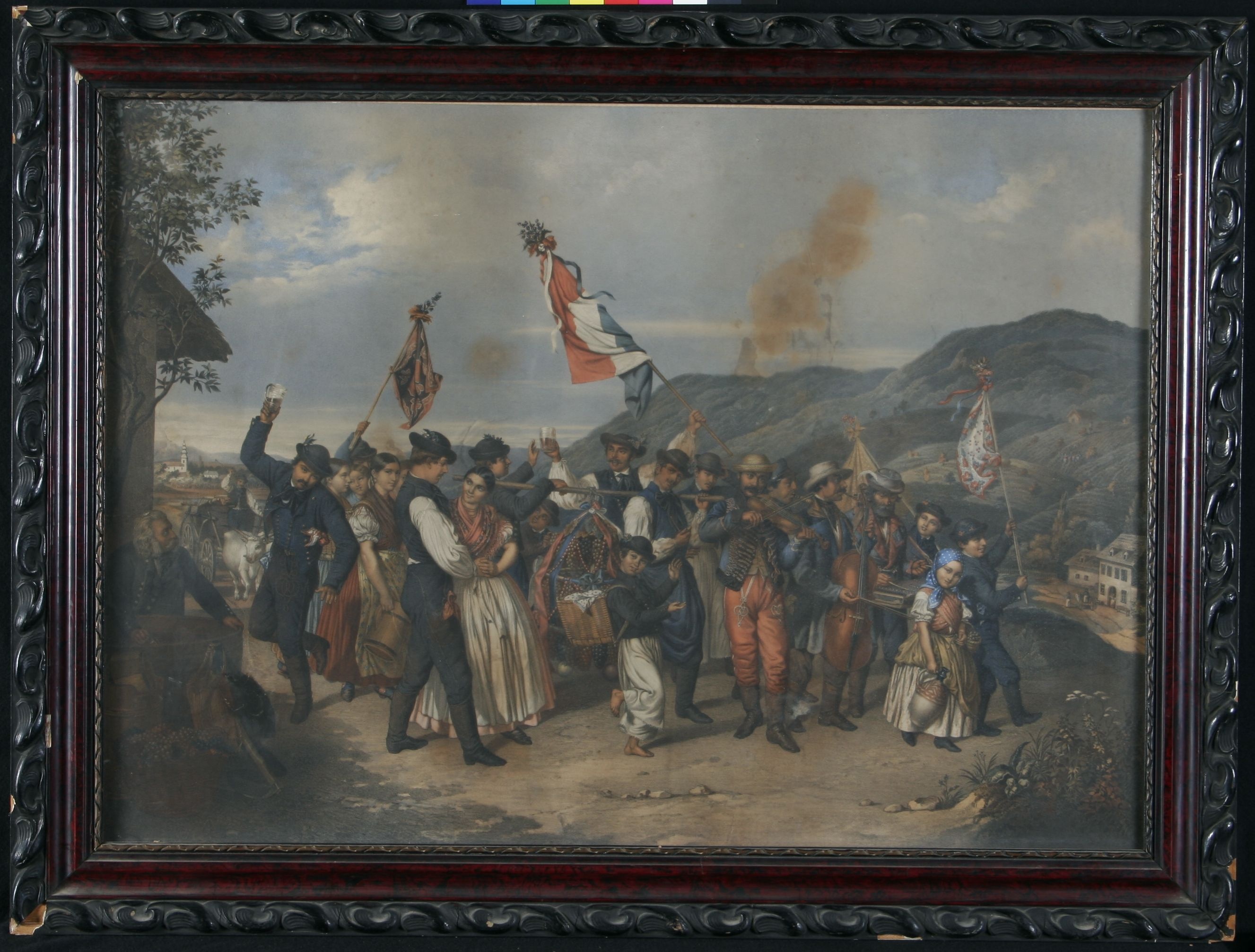 Canzi Ágoston: Szüreti Ünnep Vác vidékén, 1859. című képe utáni nyomat (Magyar Kereskedelmi és Vendéglátóipari Múzeum CC BY-NC-SA)