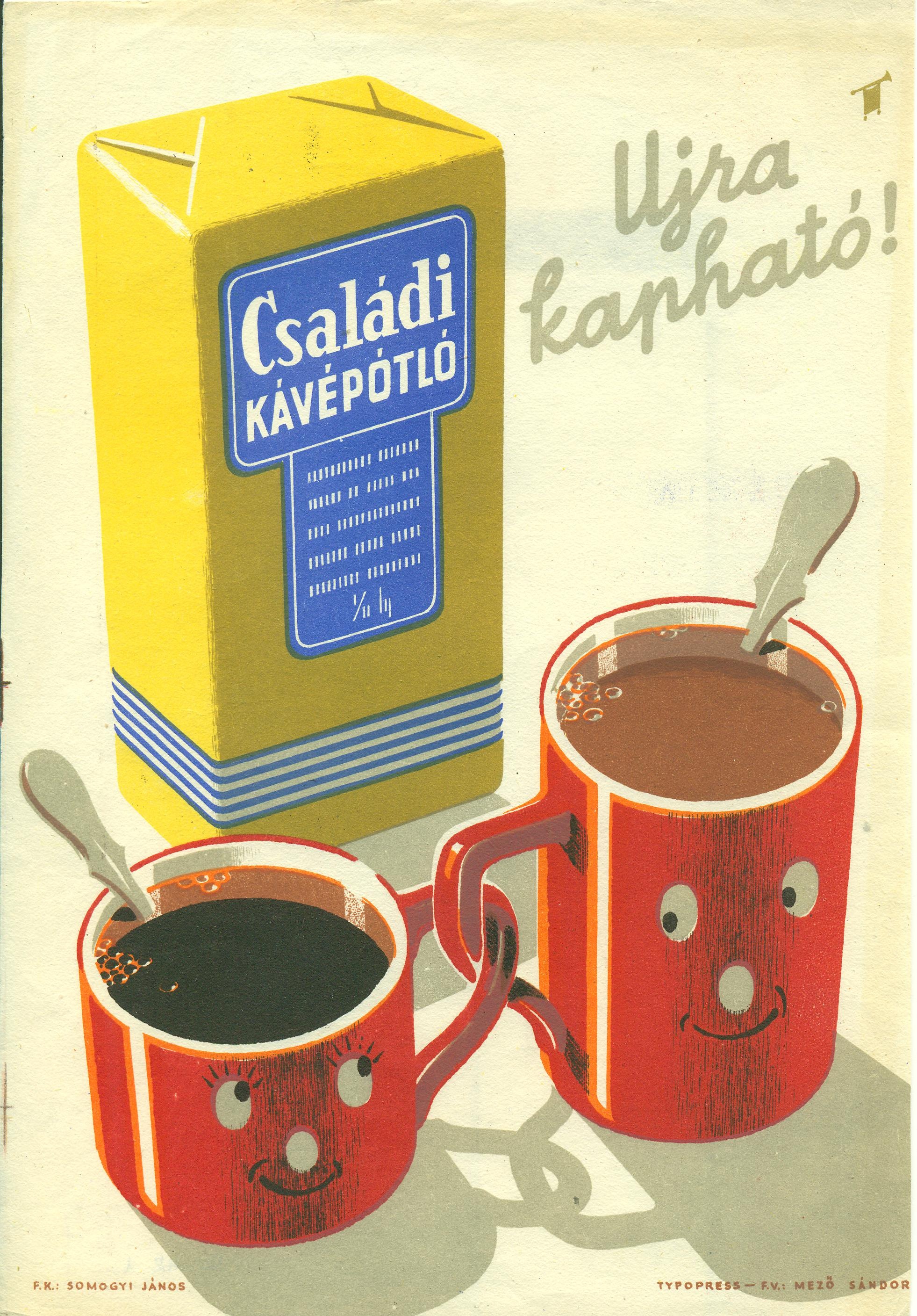 Családi kávépótló villamosplakát (Magyar Kereskedelmi és Vendéglátóipari Múzeum CC BY-NC-SA)