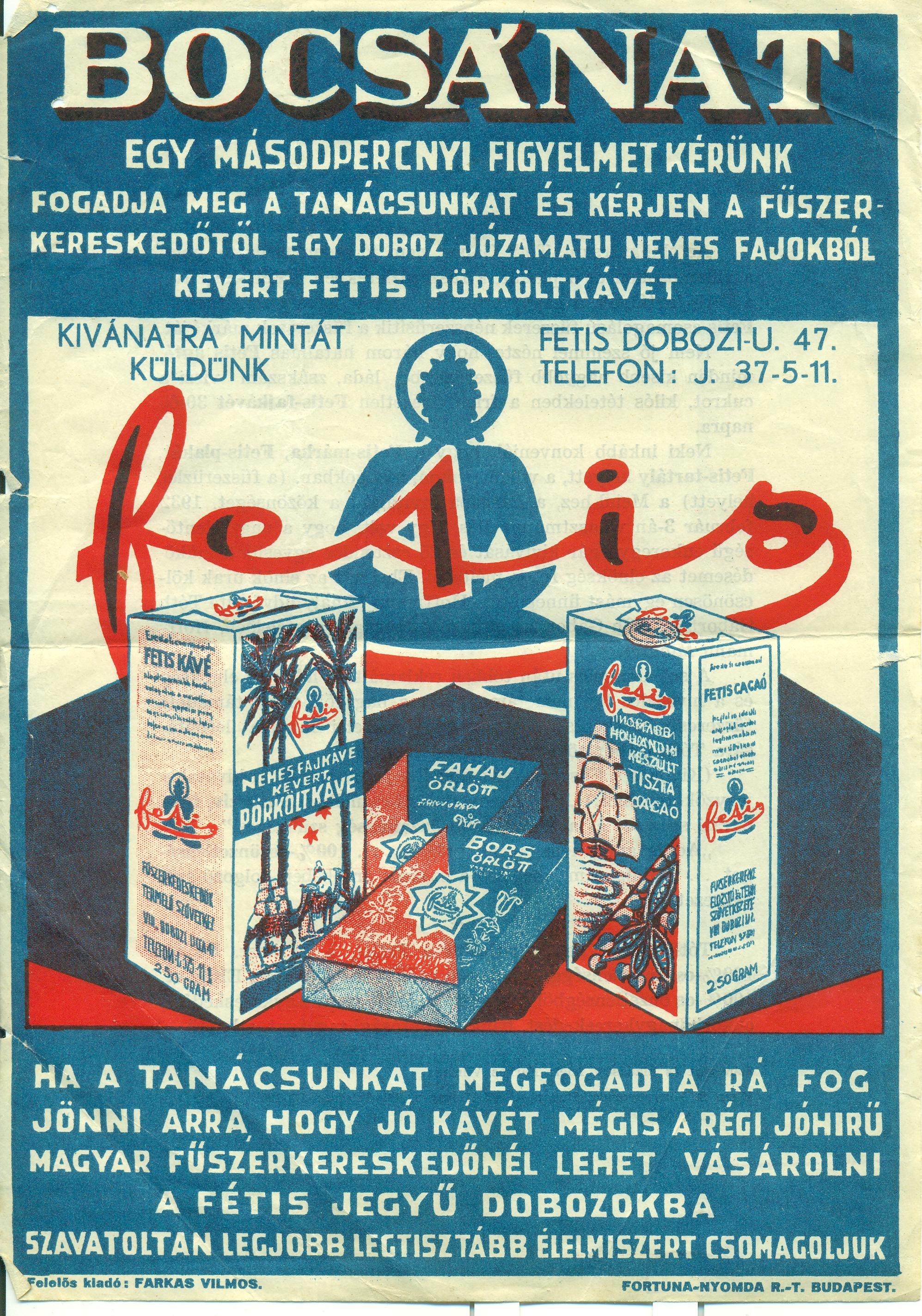 Fetis kávé reklámlap (Magyar Kereskedelmi és Vendéglátóipari Múzeum CC BY-NC-SA)