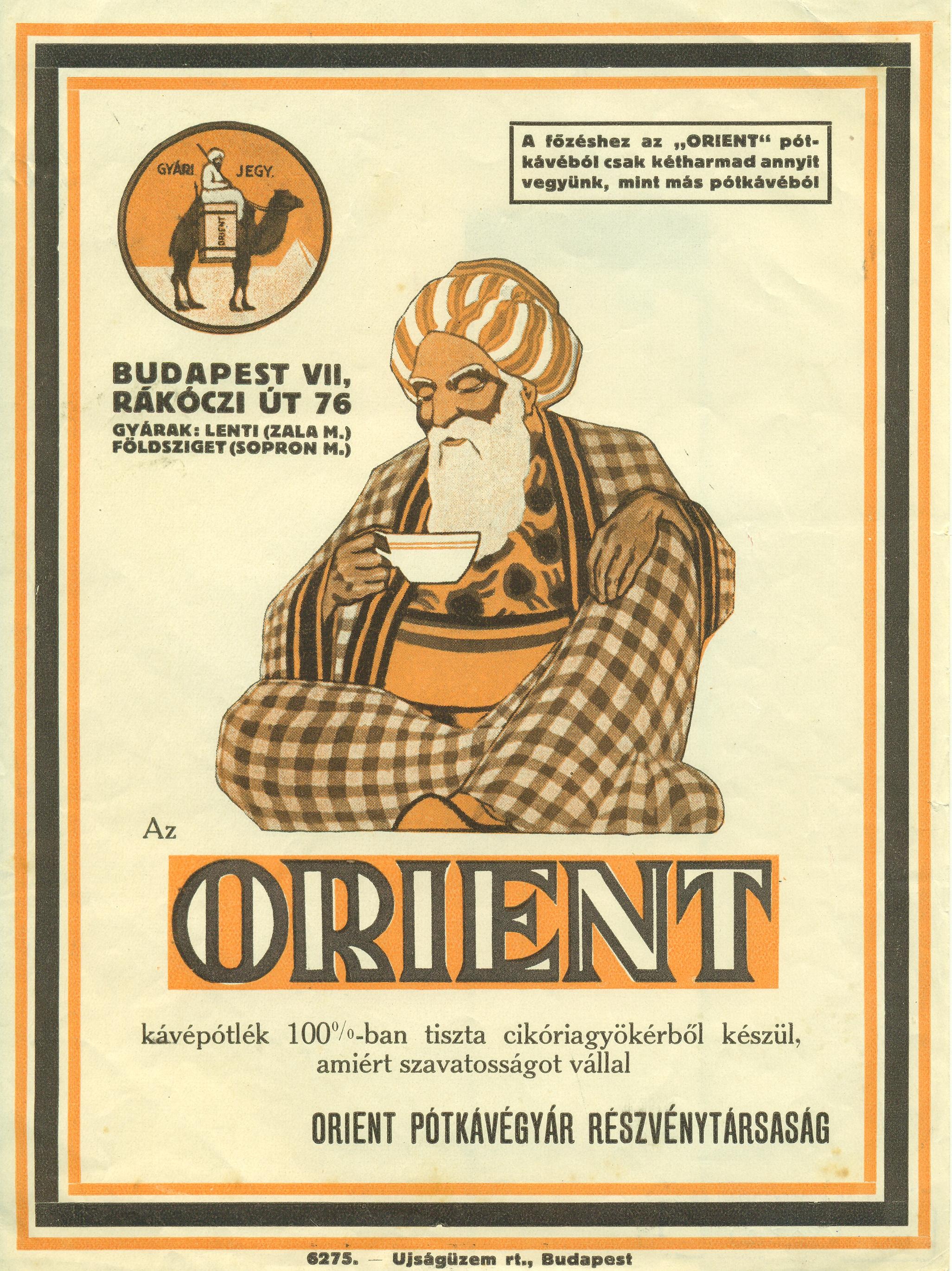 Orient pótkávé villamosplakát (Magyar Kereskedelmi és Vendéglátóipari Múzeum CC BY-NC-SA)
