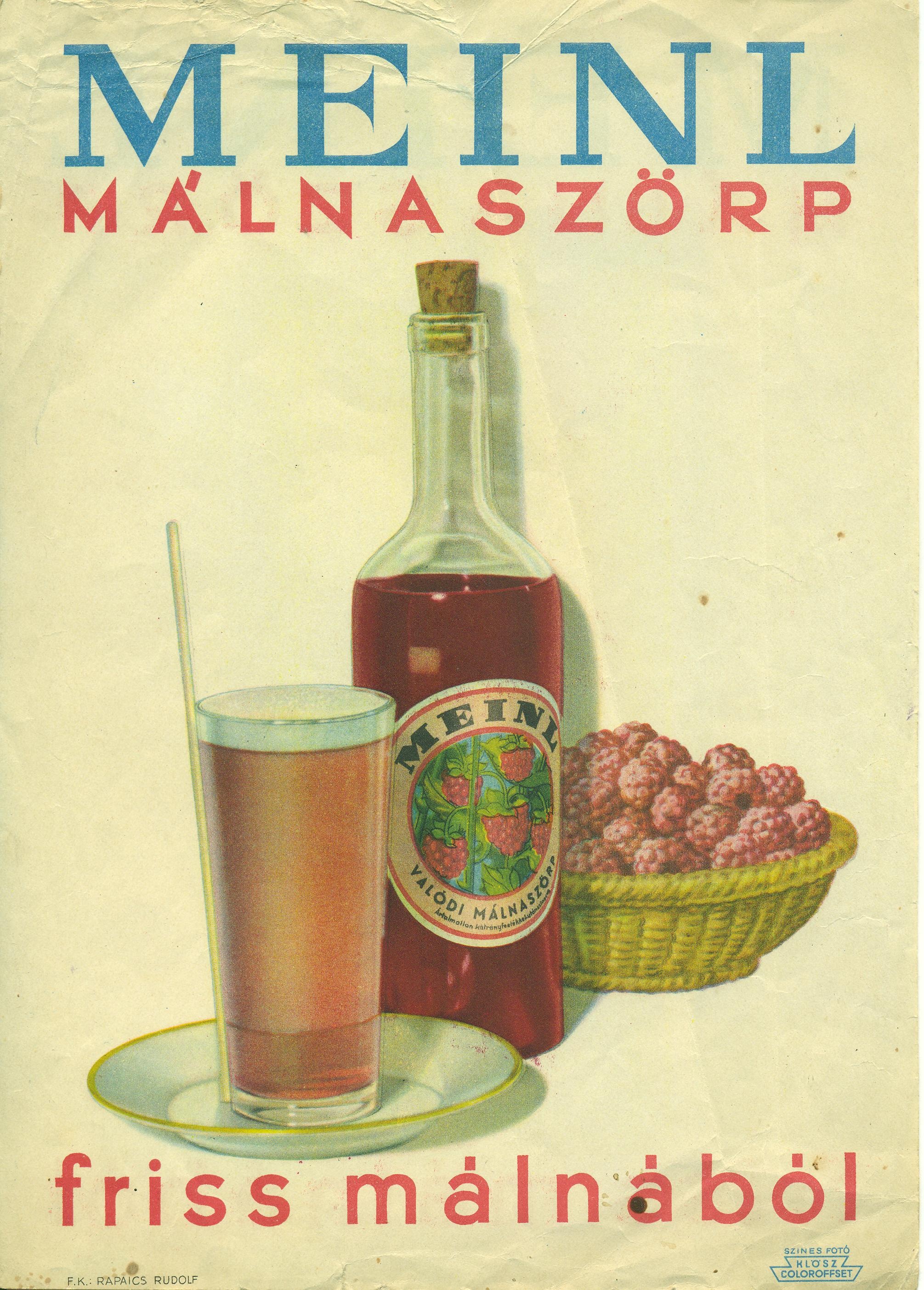 Meinl málnaszörp villamosplakát (Magyar Kereskedelmi és Vendéglátóipari Múzeum CC BY-NC-SA)
