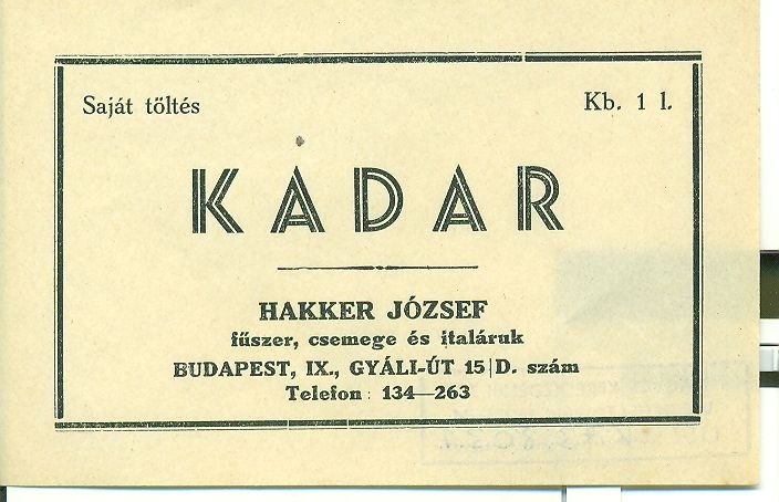 Kadar (Magyar Kereskedelmi és Vendéglátóipari Múzeum CC BY-NC-SA)