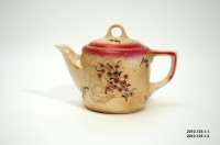 Kerámia teáskanna, mályvaszínű virágos mintával