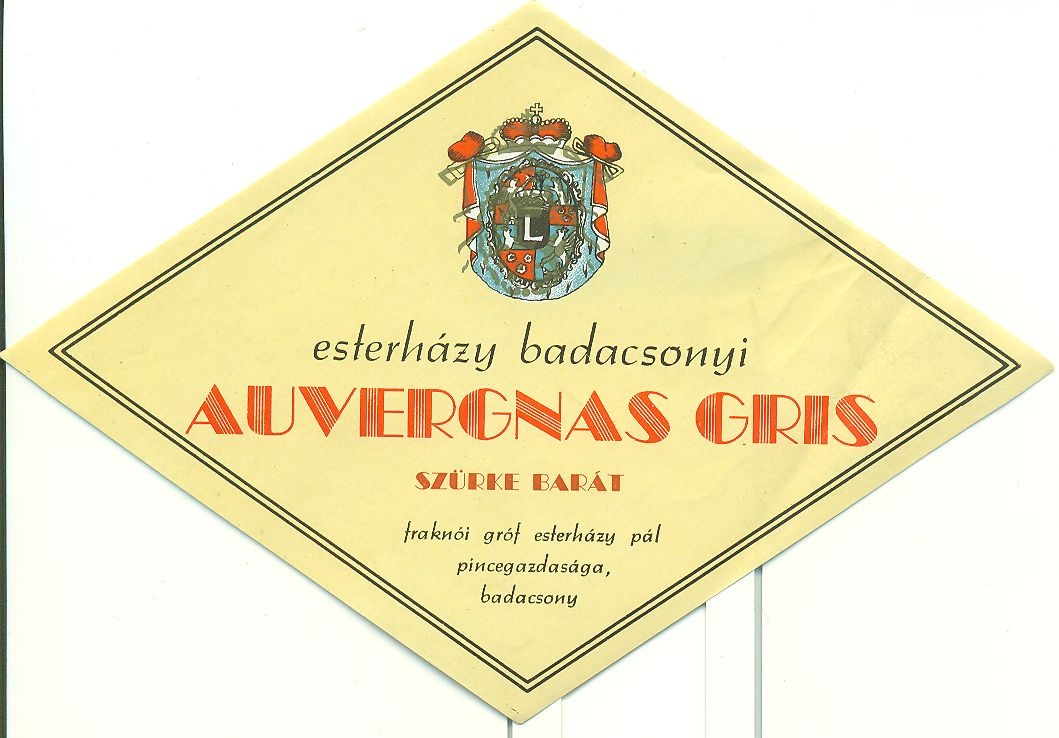 Esterházy badacsonyi Auvergnas Gris (Magyar Kereskedelmi és Vendéglátóipari Múzeum CC BY-NC-SA)