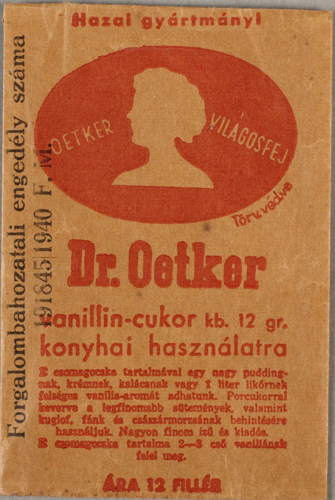 Vanillincukor zacskó (Magyar Kereskedelmi és Vendéglátóipari Múzeum CC BY-NC-SA)
