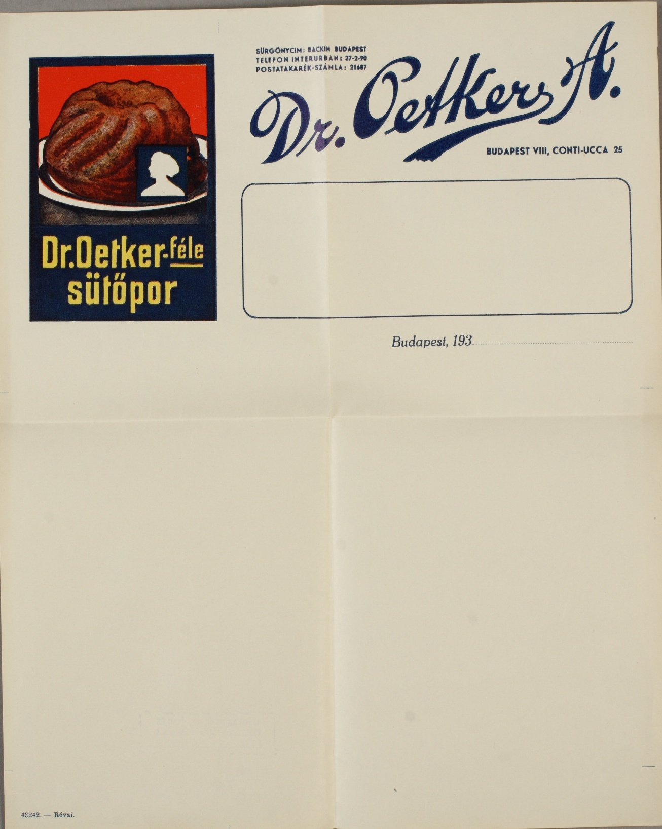 Dr. Oetker fejléces levélpapír (Magyar Kereskedelmi és Vendéglátóipari Múzeum CC BY-NC-SA)