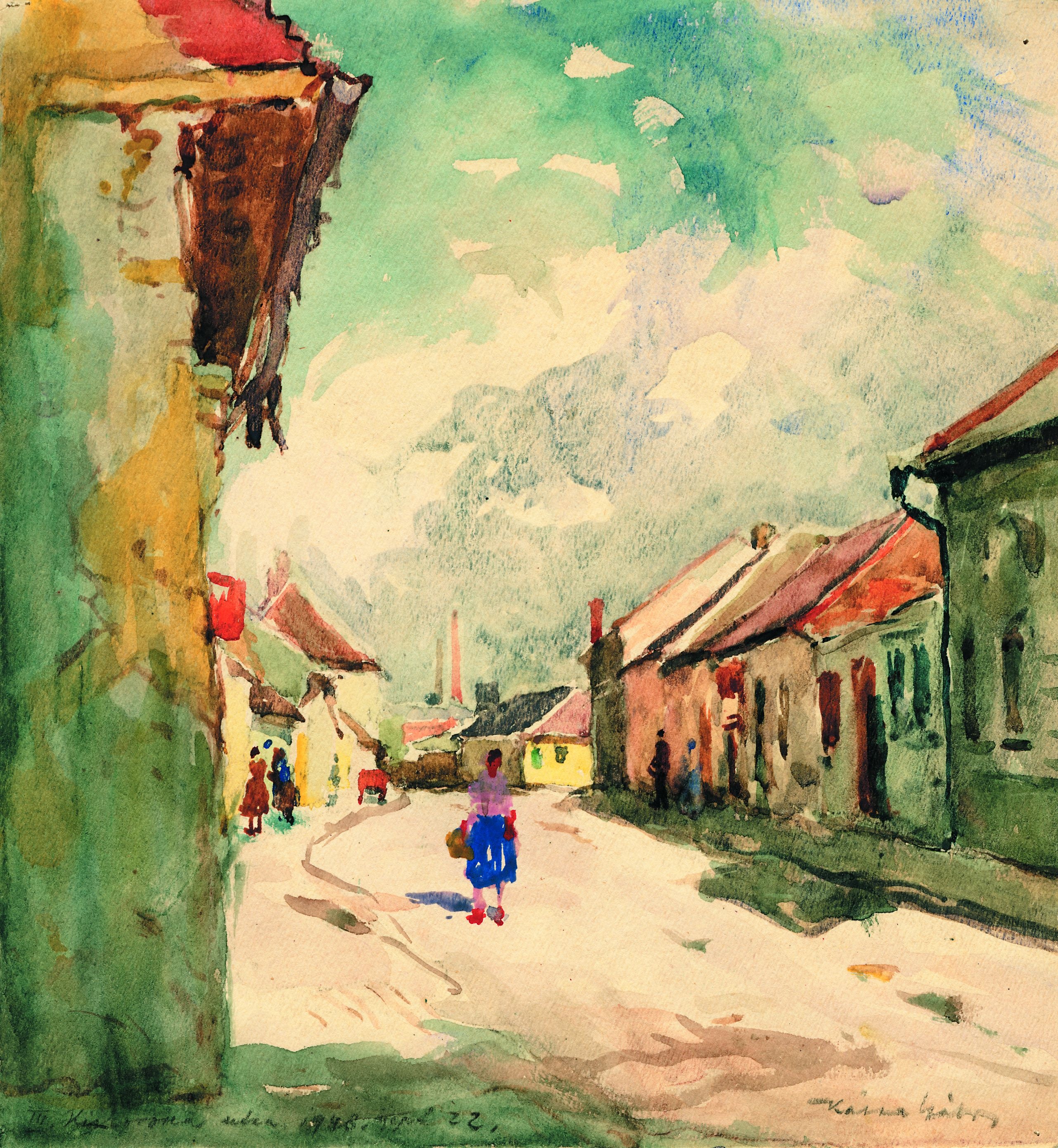 A Kiskorona utcáról készítette festmény (Óbudai Múzeum CC BY-NC-SA)