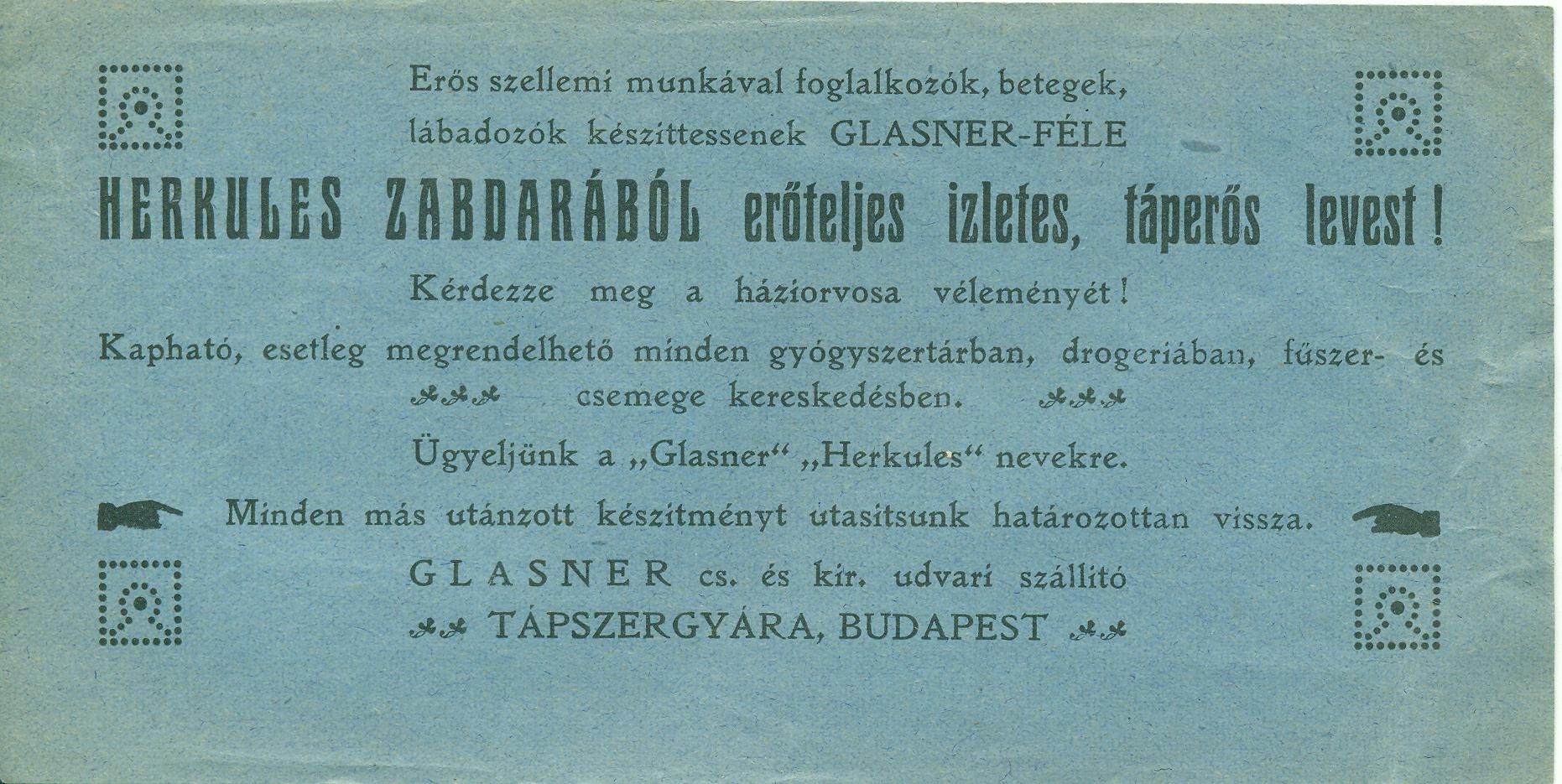 Glasner-féle Herkules Zabdara (Magyar Kereskedelmi és Vendéglátóipari Múzeum CC BY-NC-SA)