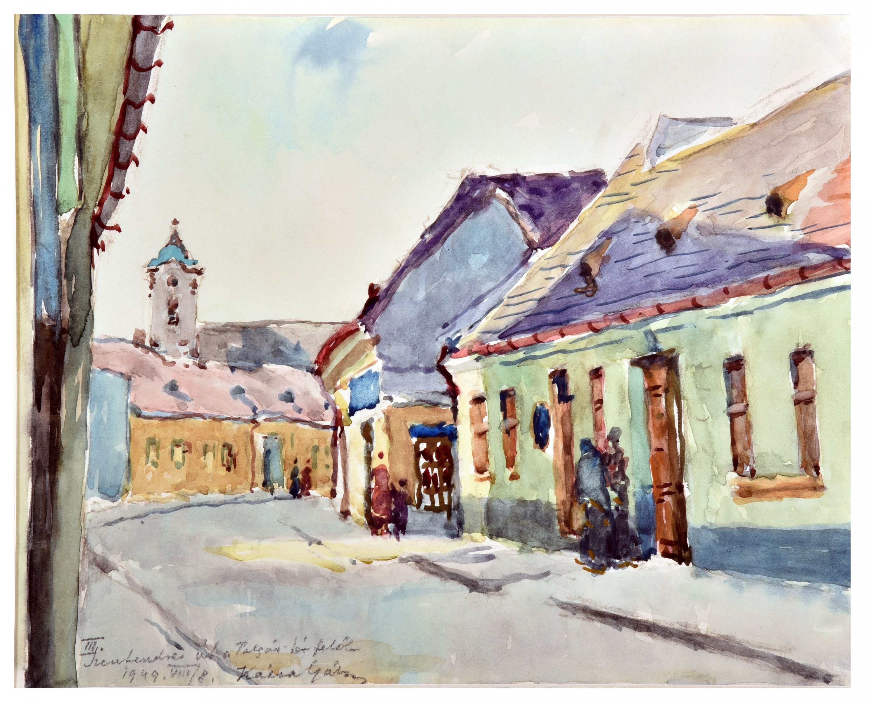 A Szentendrei utat a Polgár tér felől ábrázoló tájkép (Óbudai Múzeum CC BY-NC-SA)