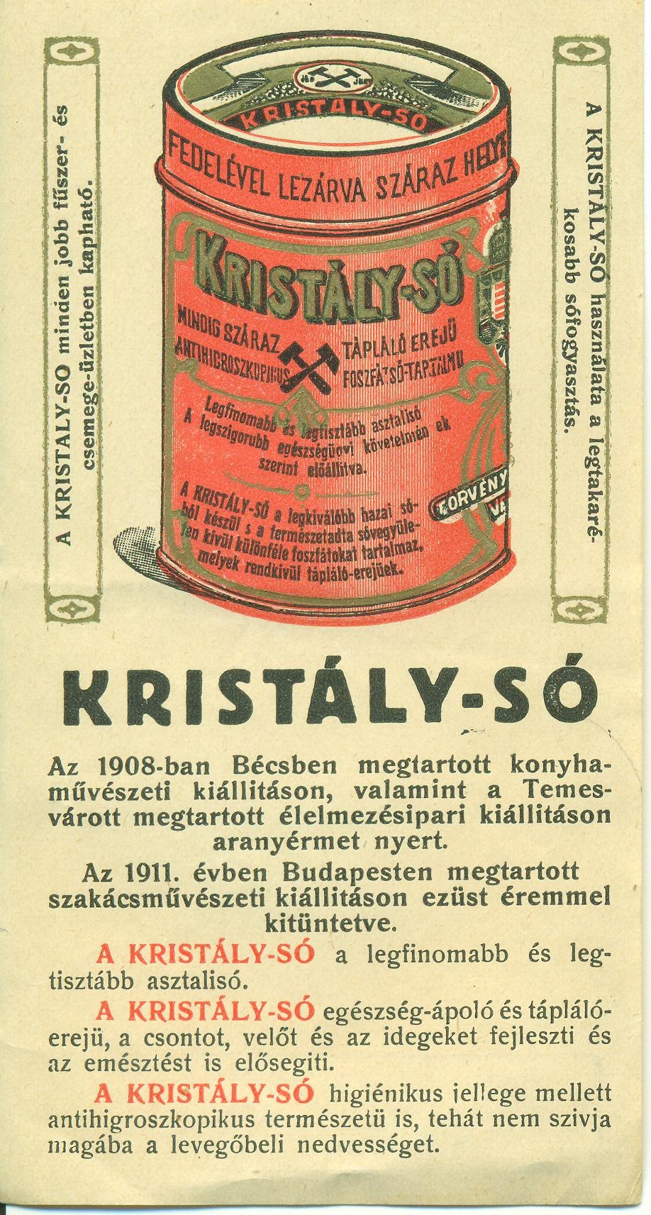 Kristály-só (Magyar Kereskedelmi és Vendéglátóipari Múzeum CC BY-NC-SA)