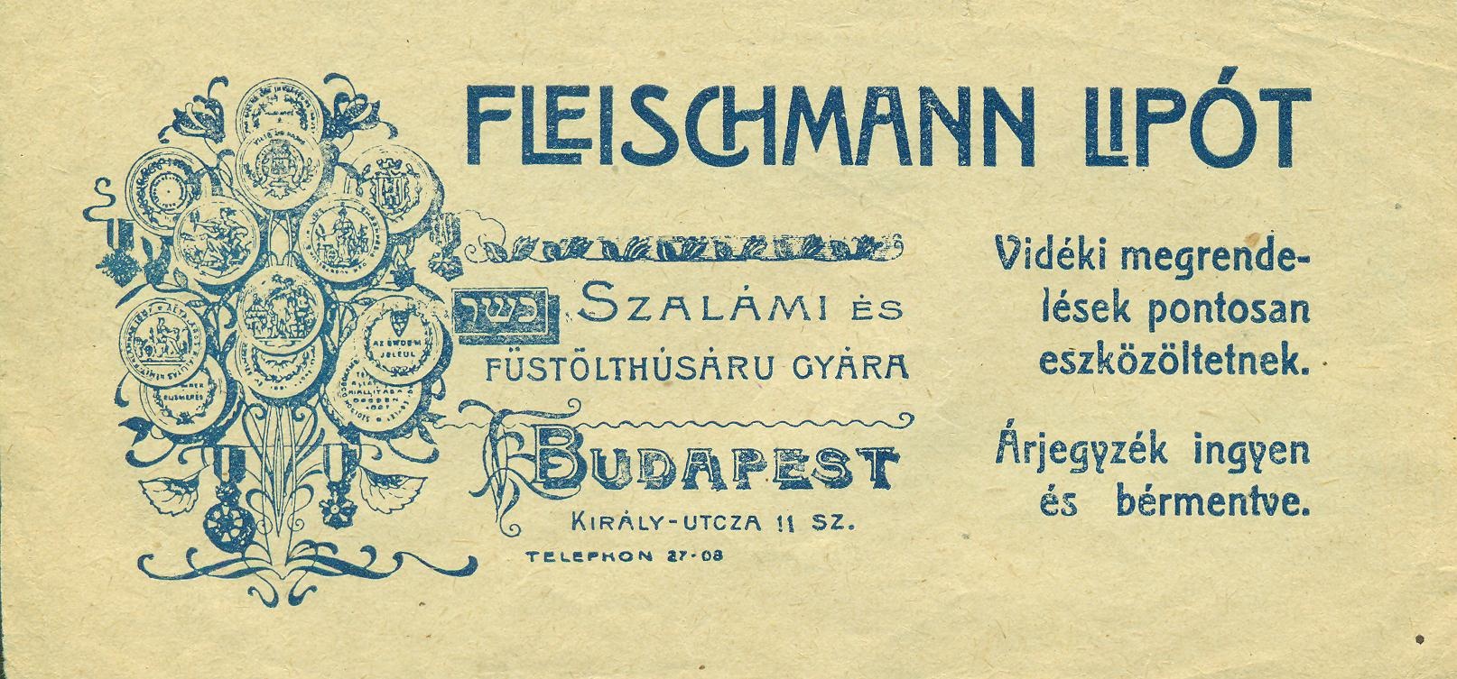 Fleischmann Lipót Szalámi és Füstöltáru Gyára (Magyar Kereskedelmi és Vendéglátóipari Múzeum CC BY-NC-SA)